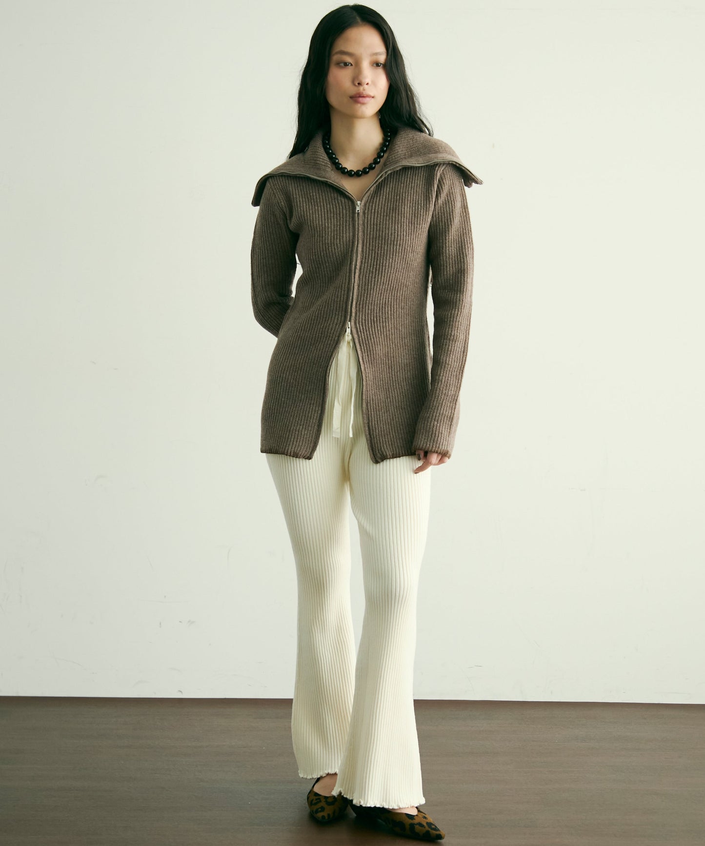 片畦編みダブルZIPカーディガン