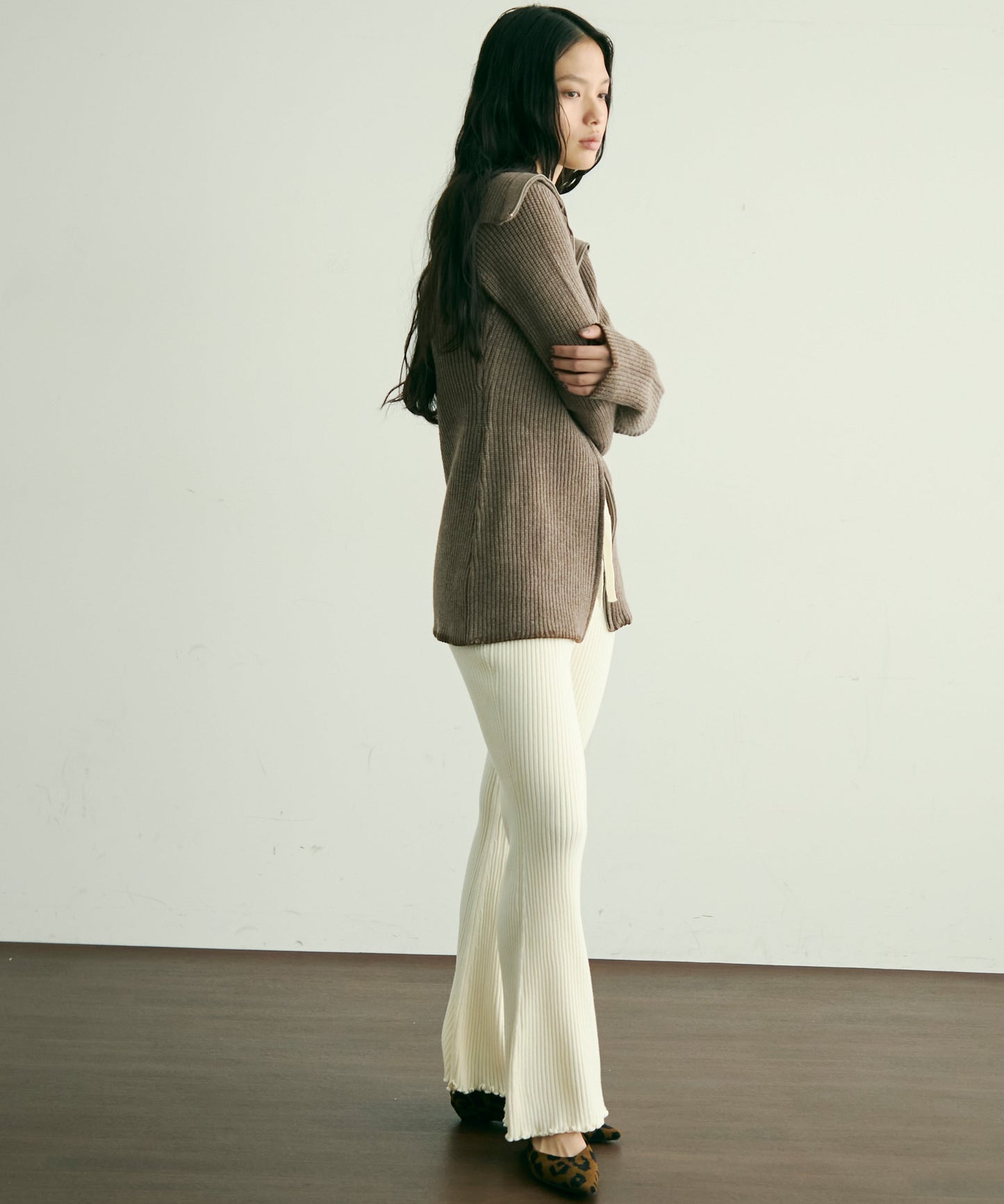 片畦編みダブルZIPカーディガン