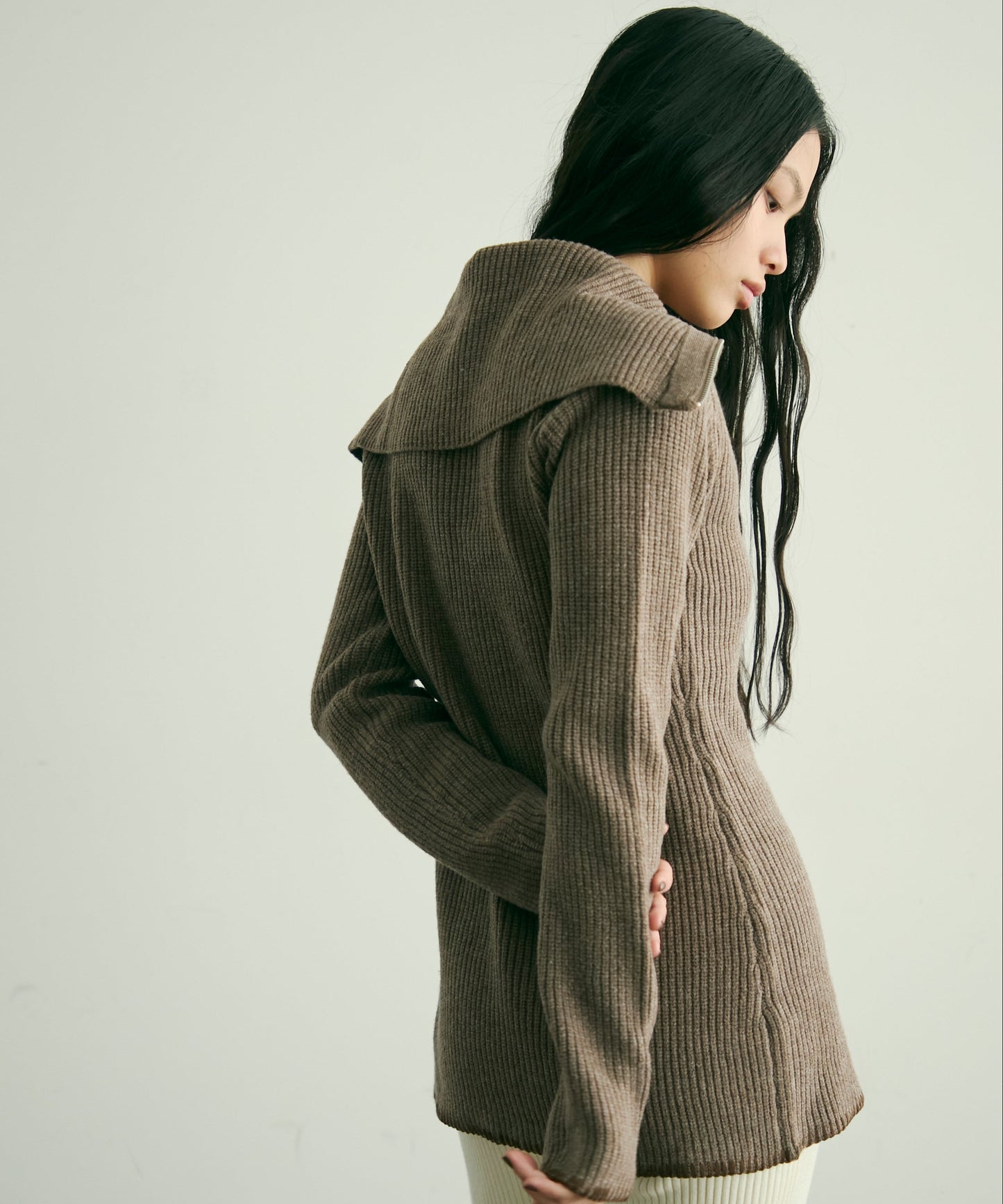 片畦編みダブルZIPカーディガン