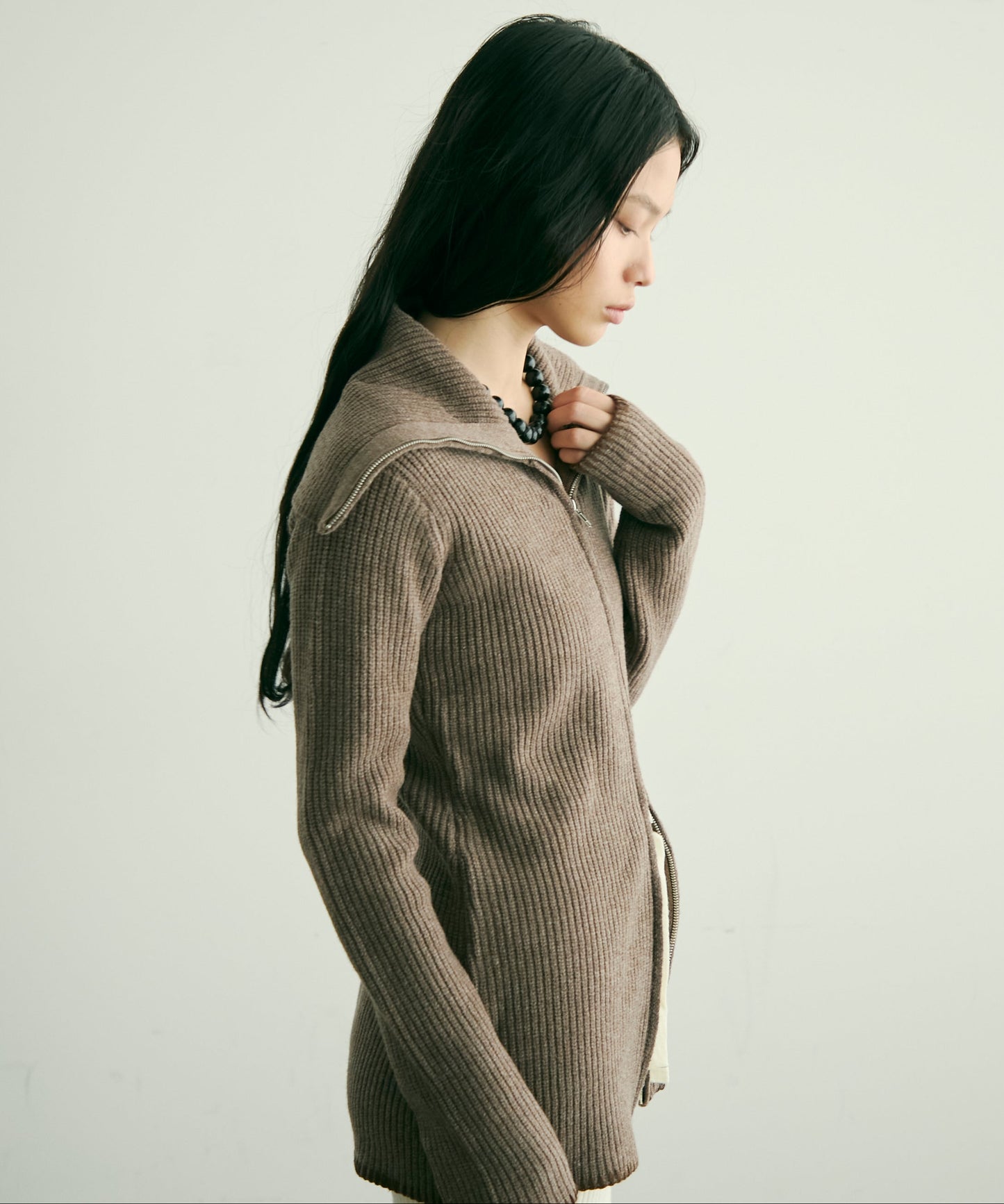 片畦編みダブルZIPカーディガン
