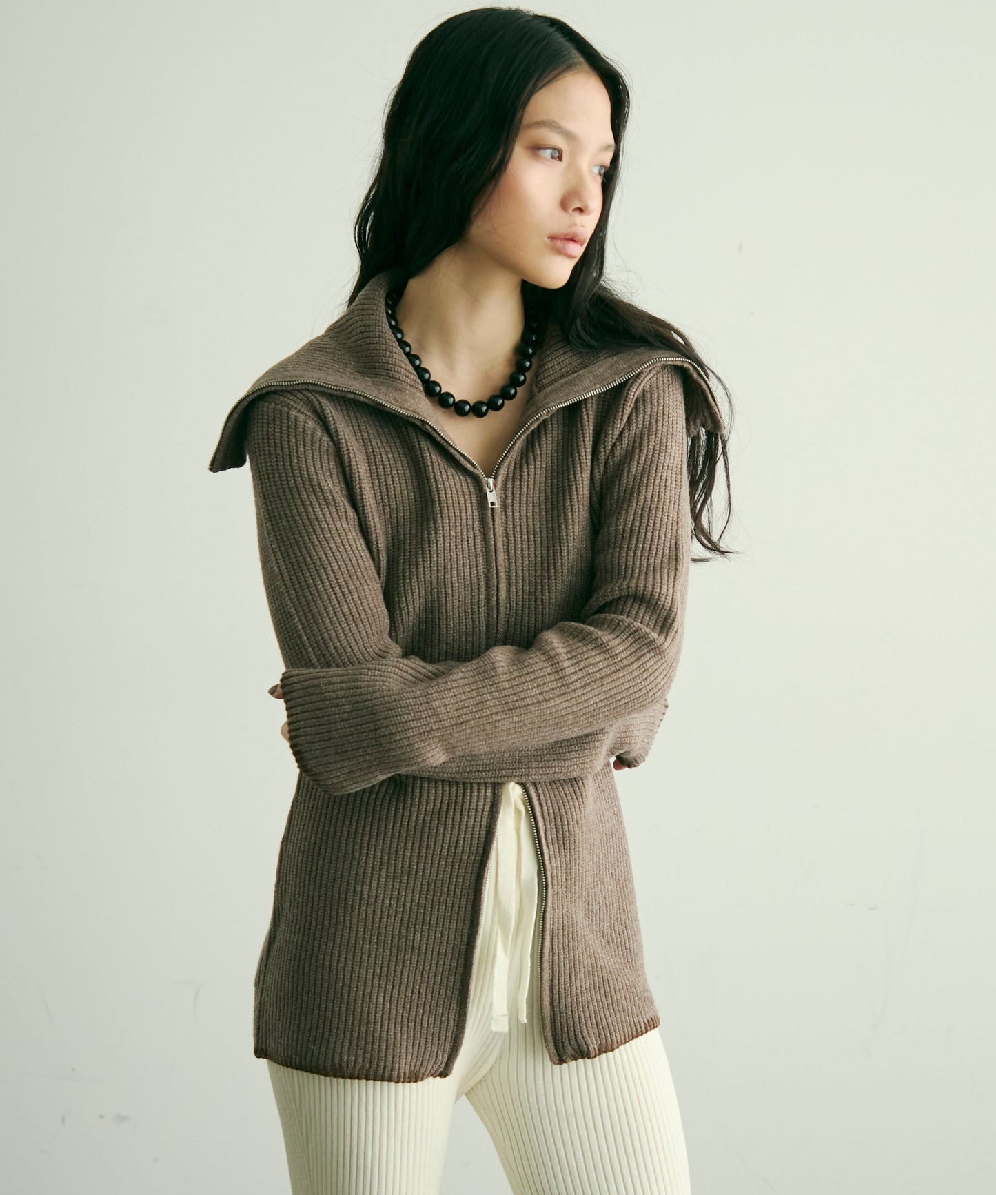 片畦編みダブルZIPカーディガン