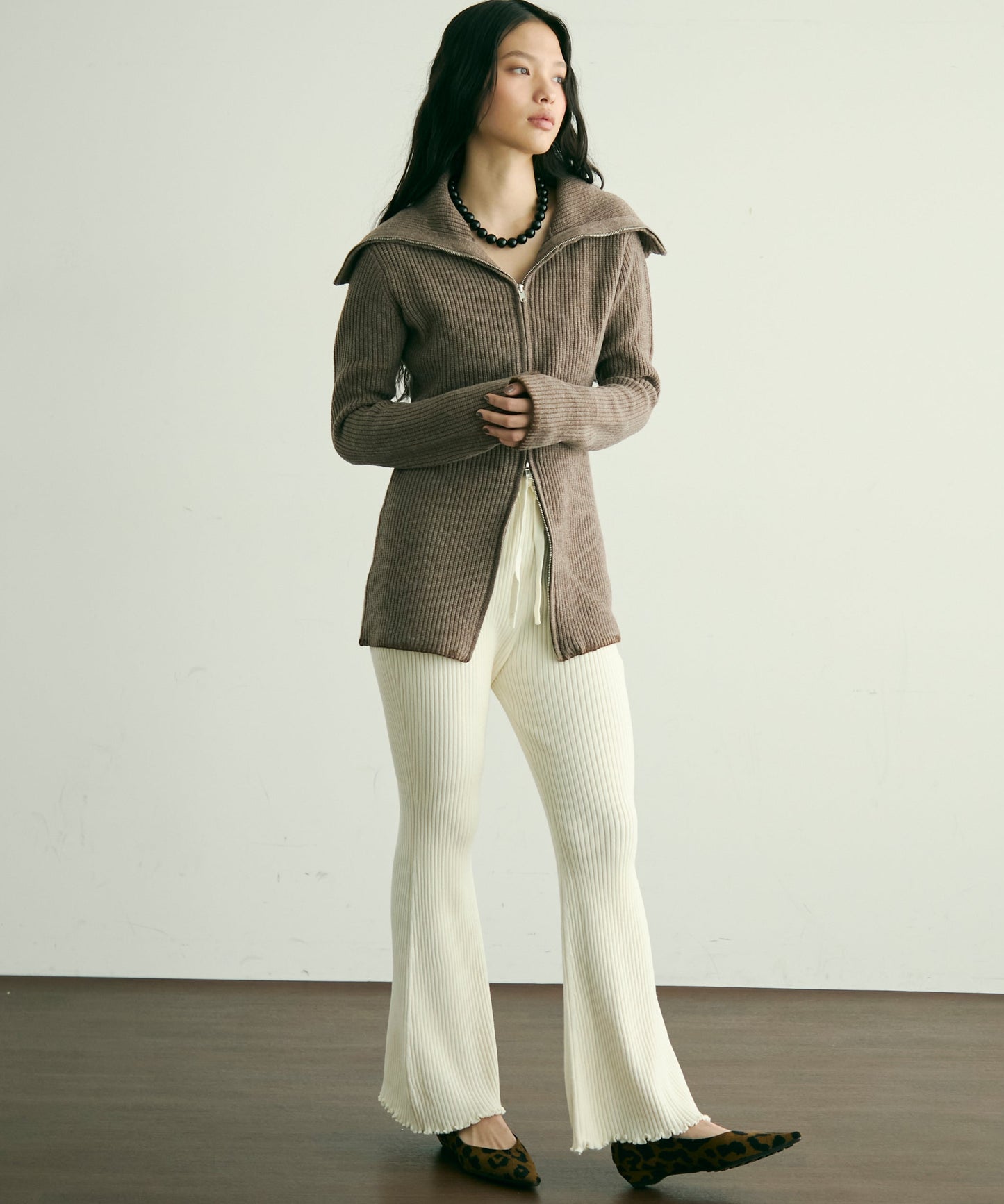 片畦編みダブルZIPカーディガン