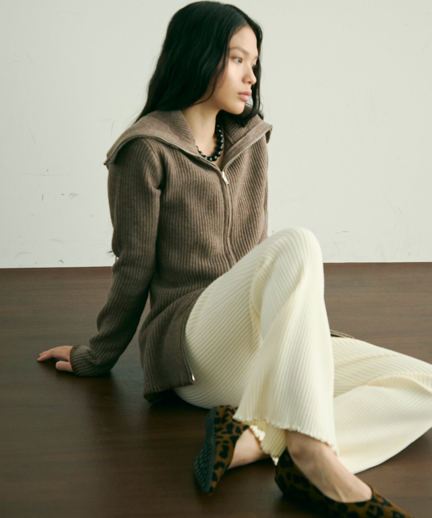 片畦編みダブルZIPカーディガン