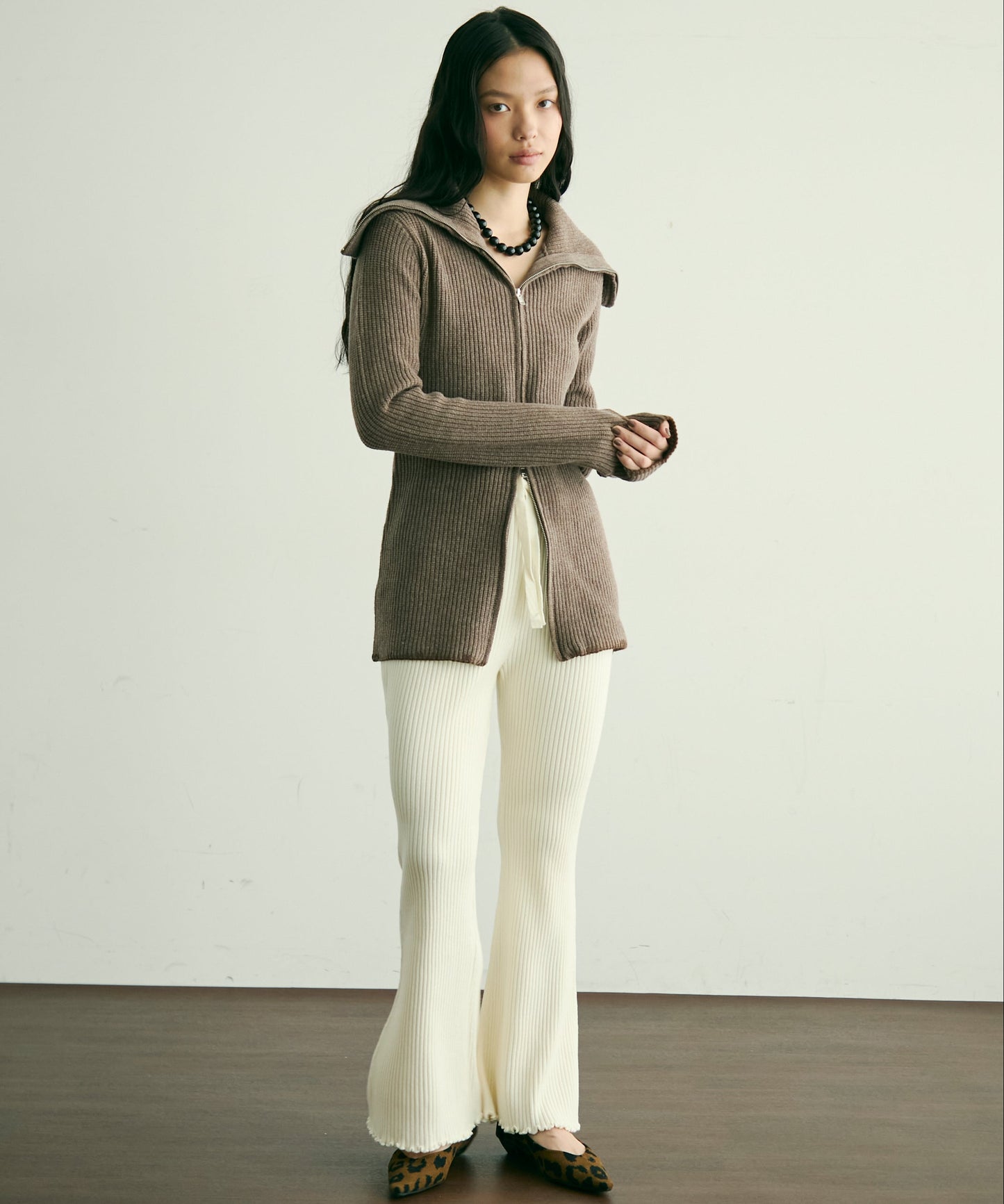 片畦編みダブルZIPカーディガン