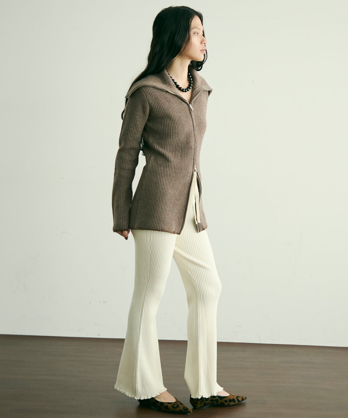 片畦編みダブルZIPカーディガン