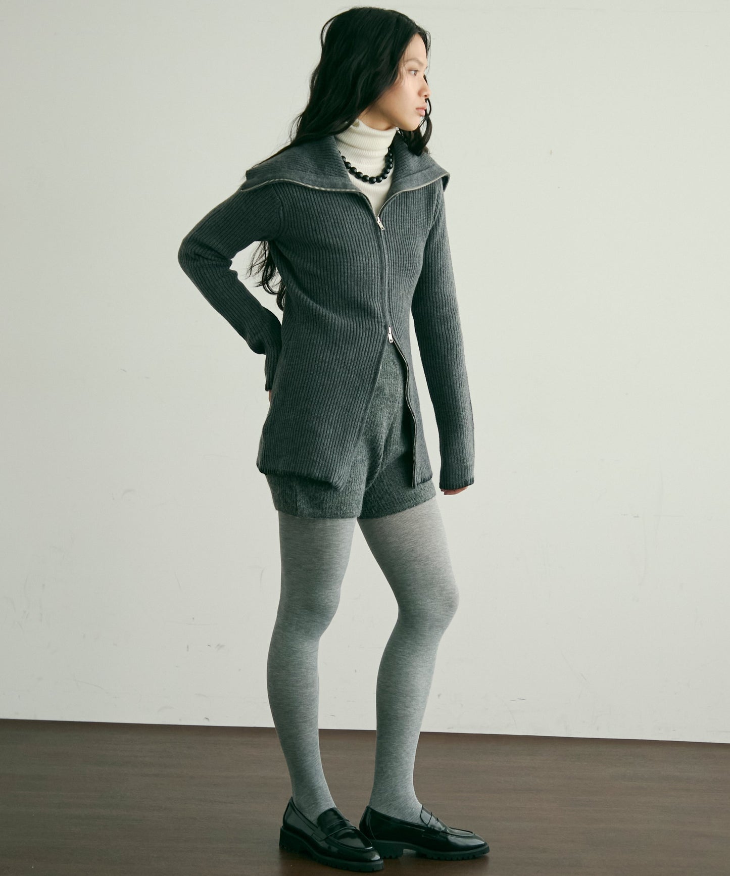 片畦編みダブルZIPカーディガン