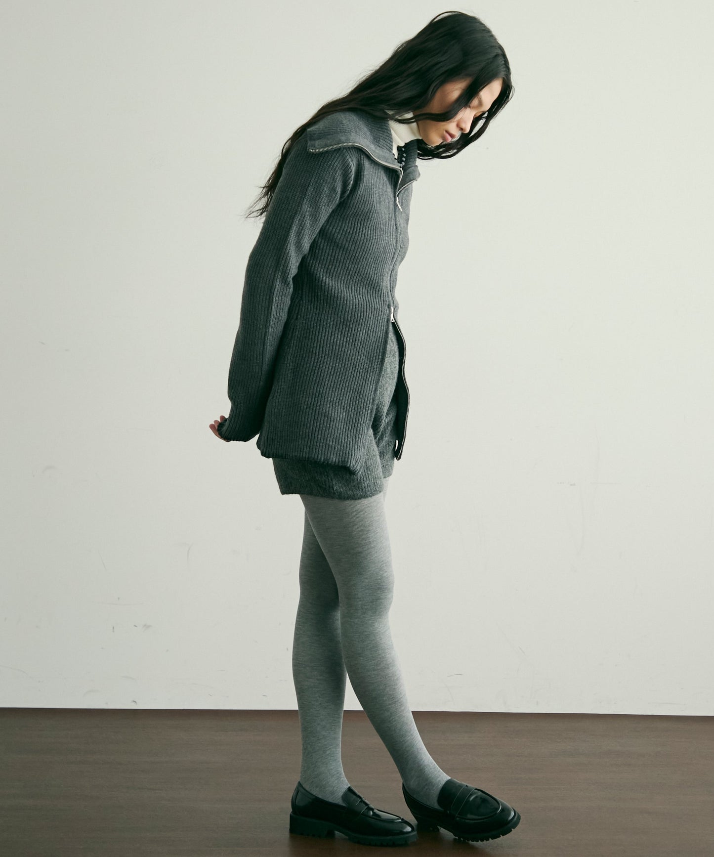 片畦編みダブルZIPカーディガン