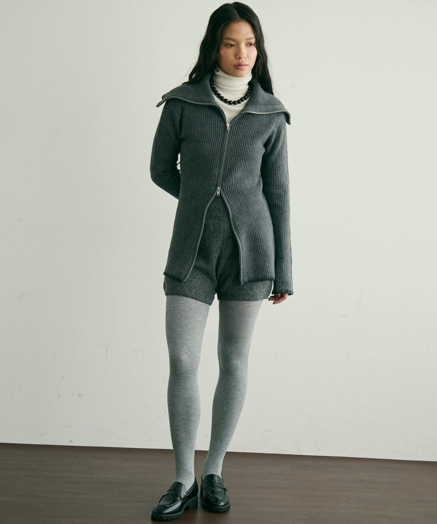 片畦編みダブルZIPカーディガン