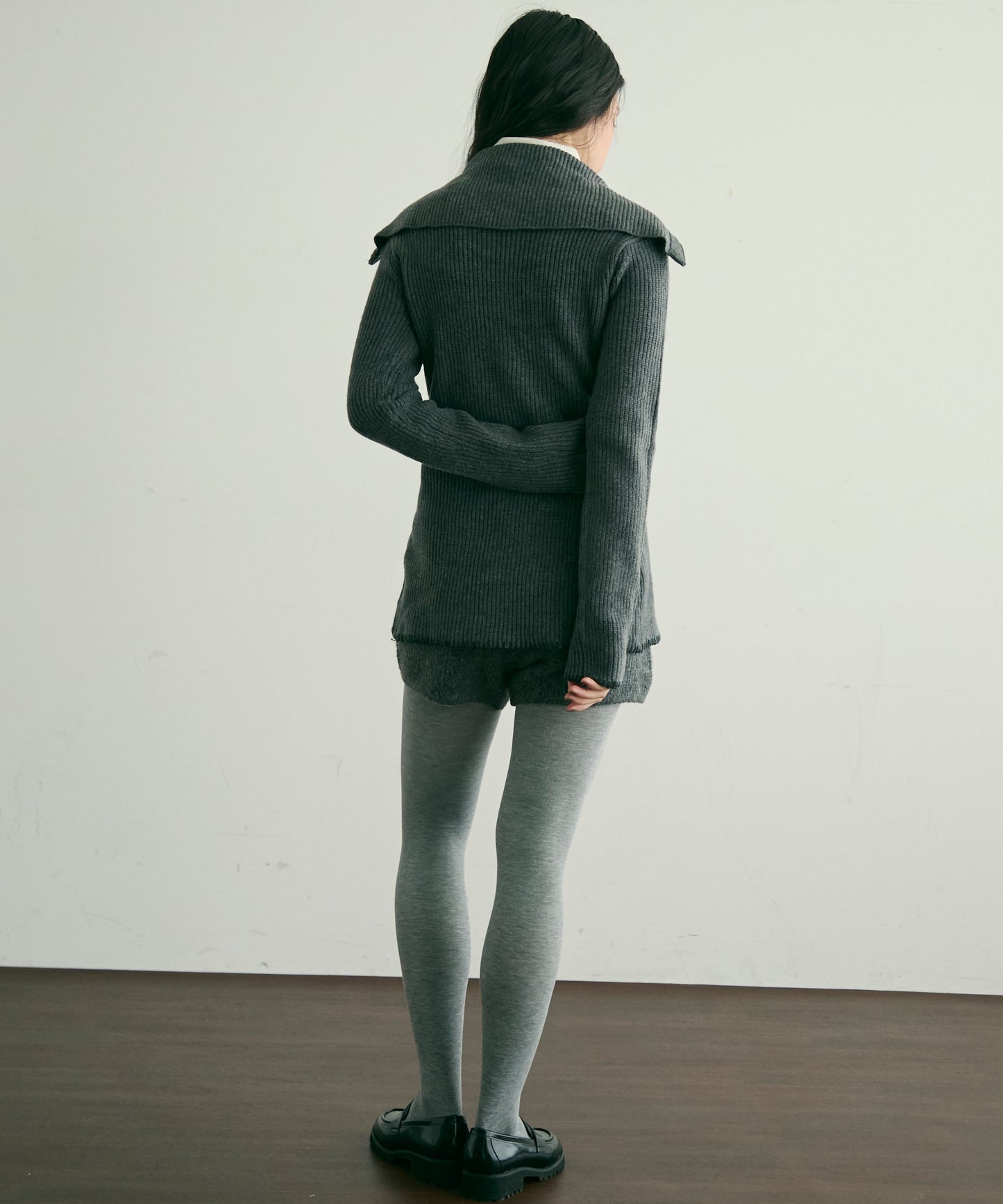 片畦編みダブルZIPカーディガン