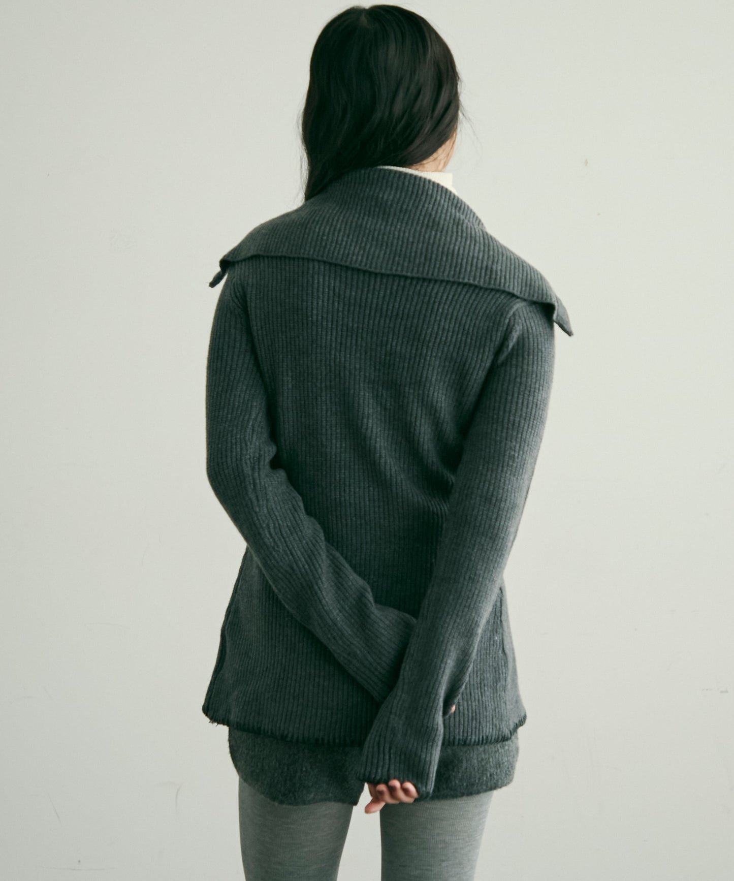 片畦編みダブルZIPカーディガン