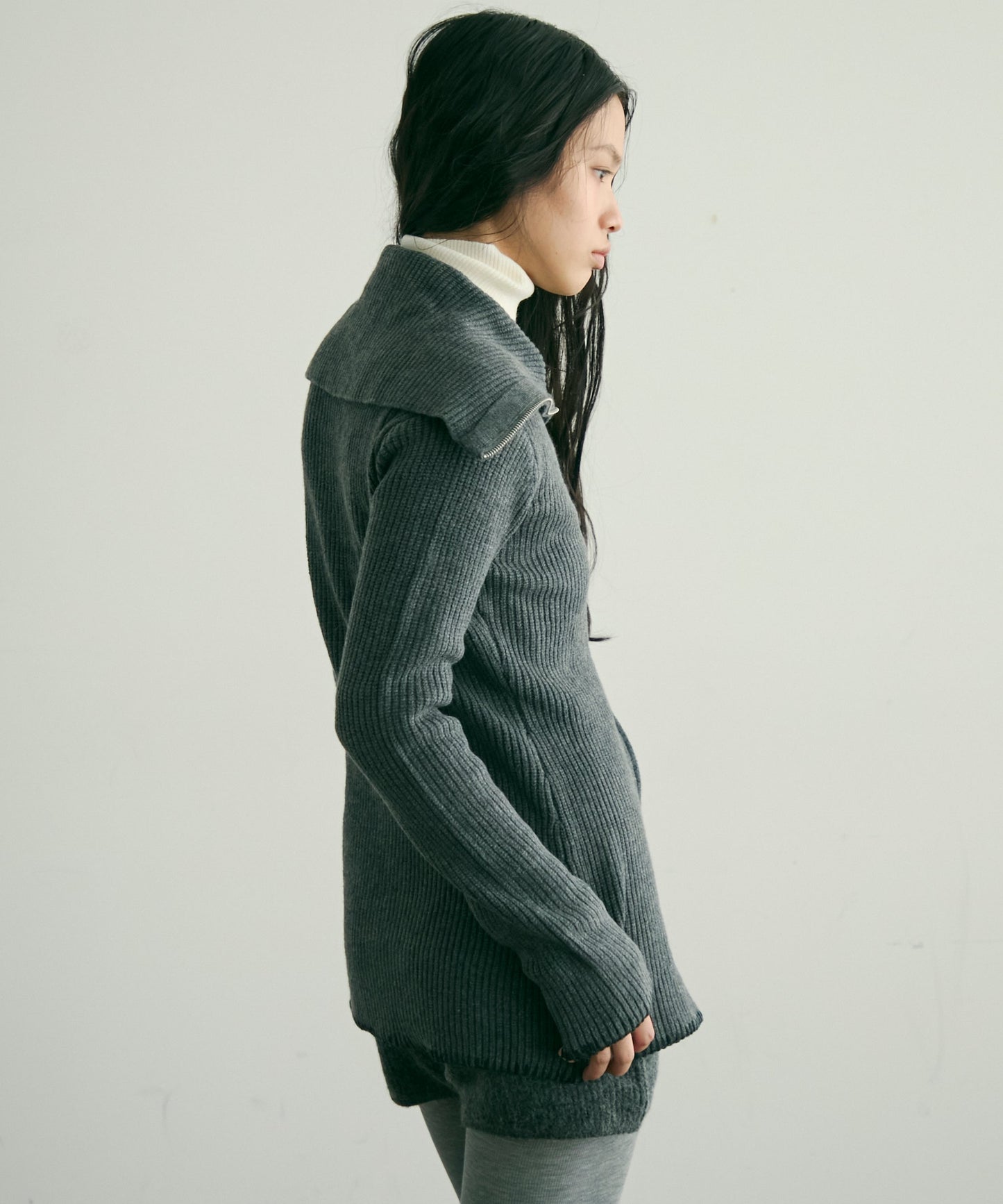 片畦編みダブルZIPカーディガン