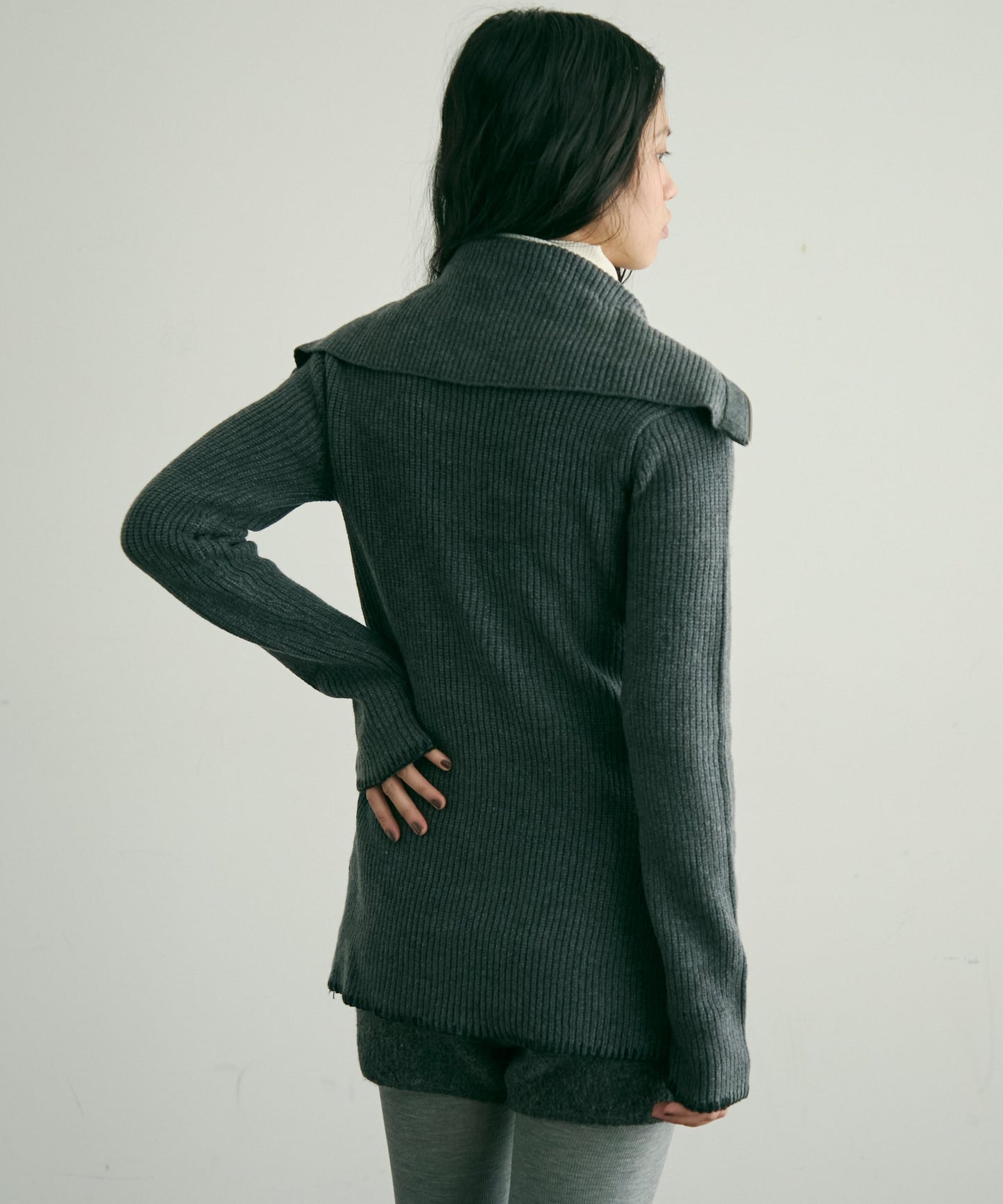 片畦編みダブルZIPカーディガン