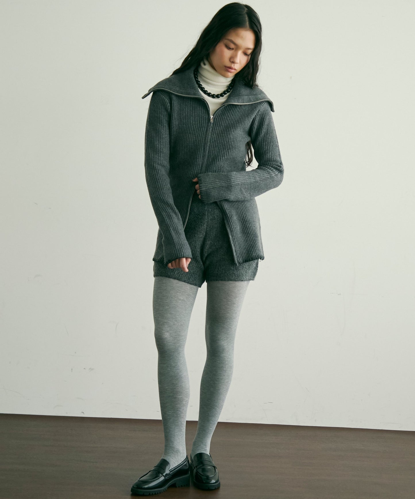 片畦編みダブルZIPカーディガン