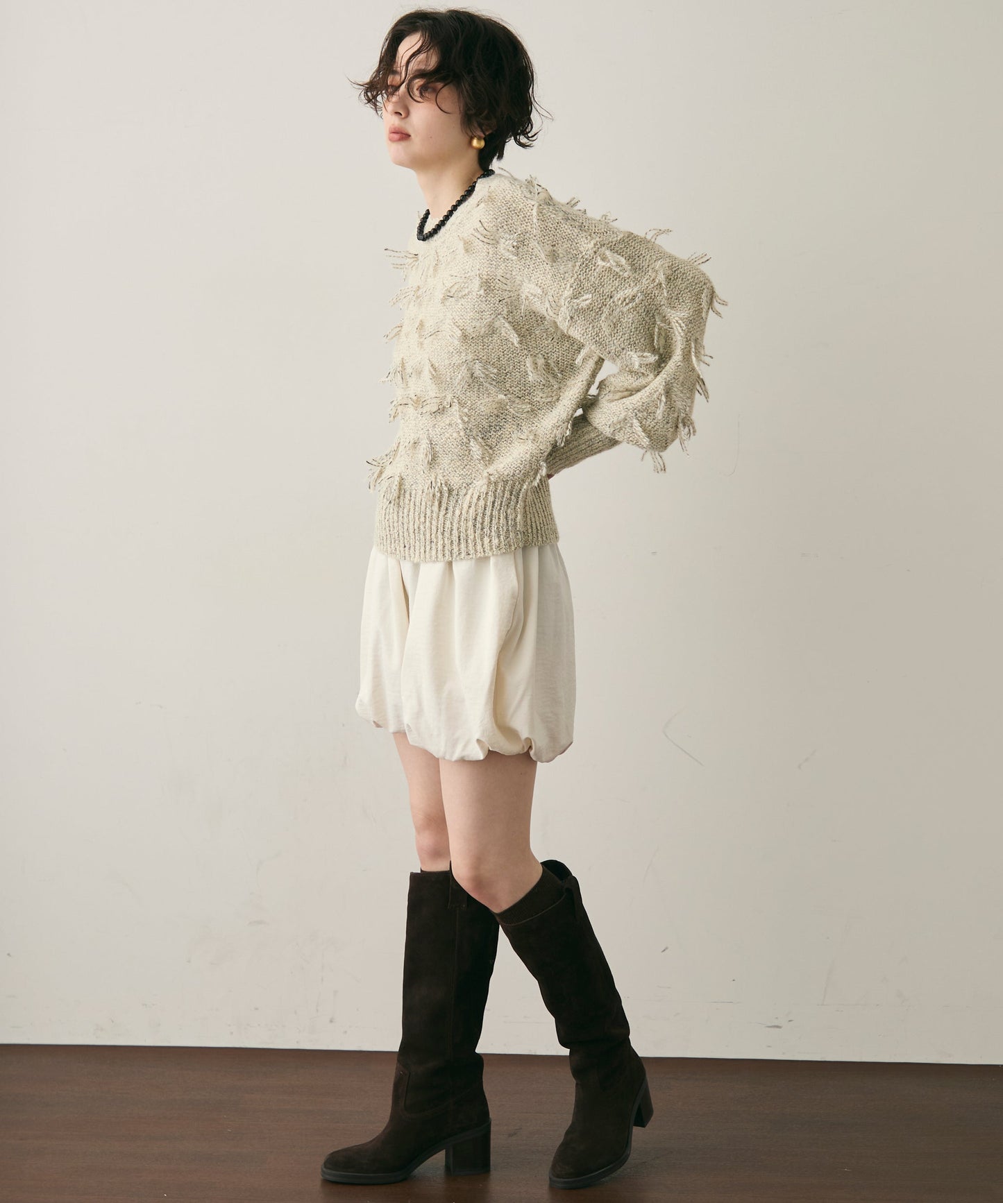 ランダムフリンジパフスリーブプルオーバー