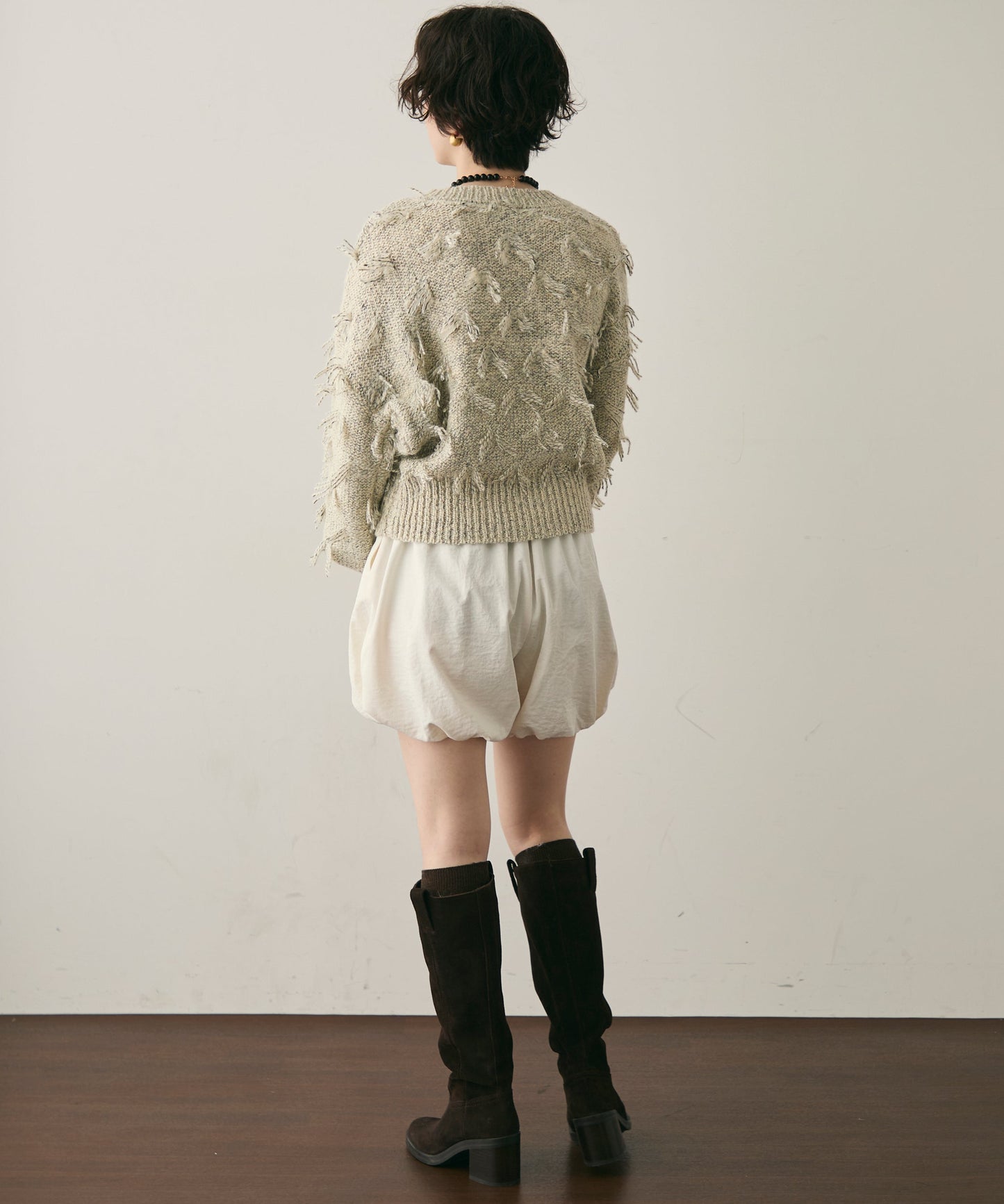 ランダムフリンジパフスリーブプルオーバー