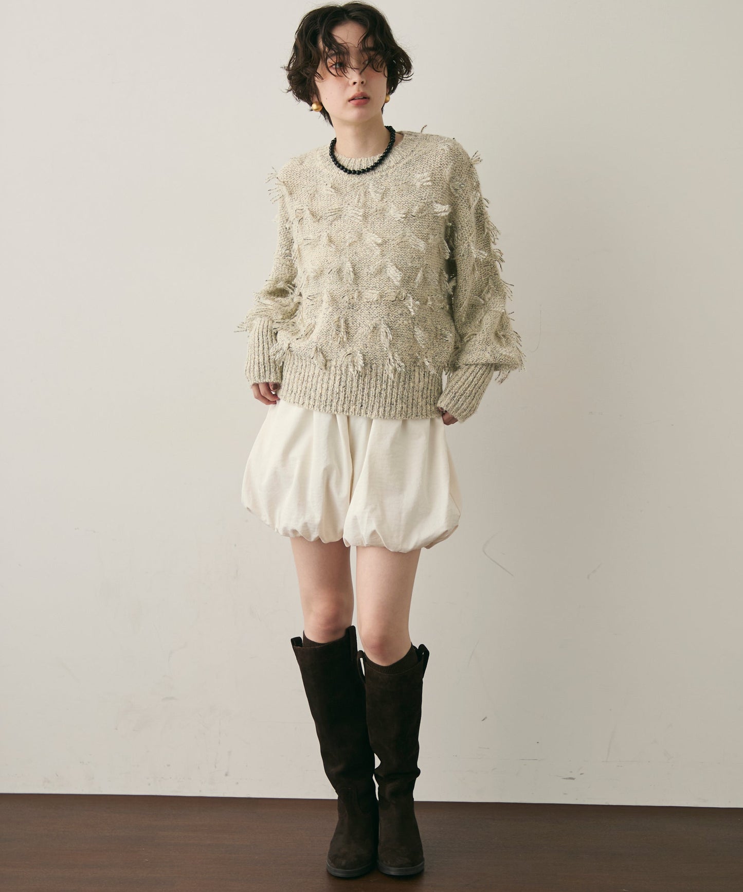 ランダムフリンジパフスリーブプルオーバー