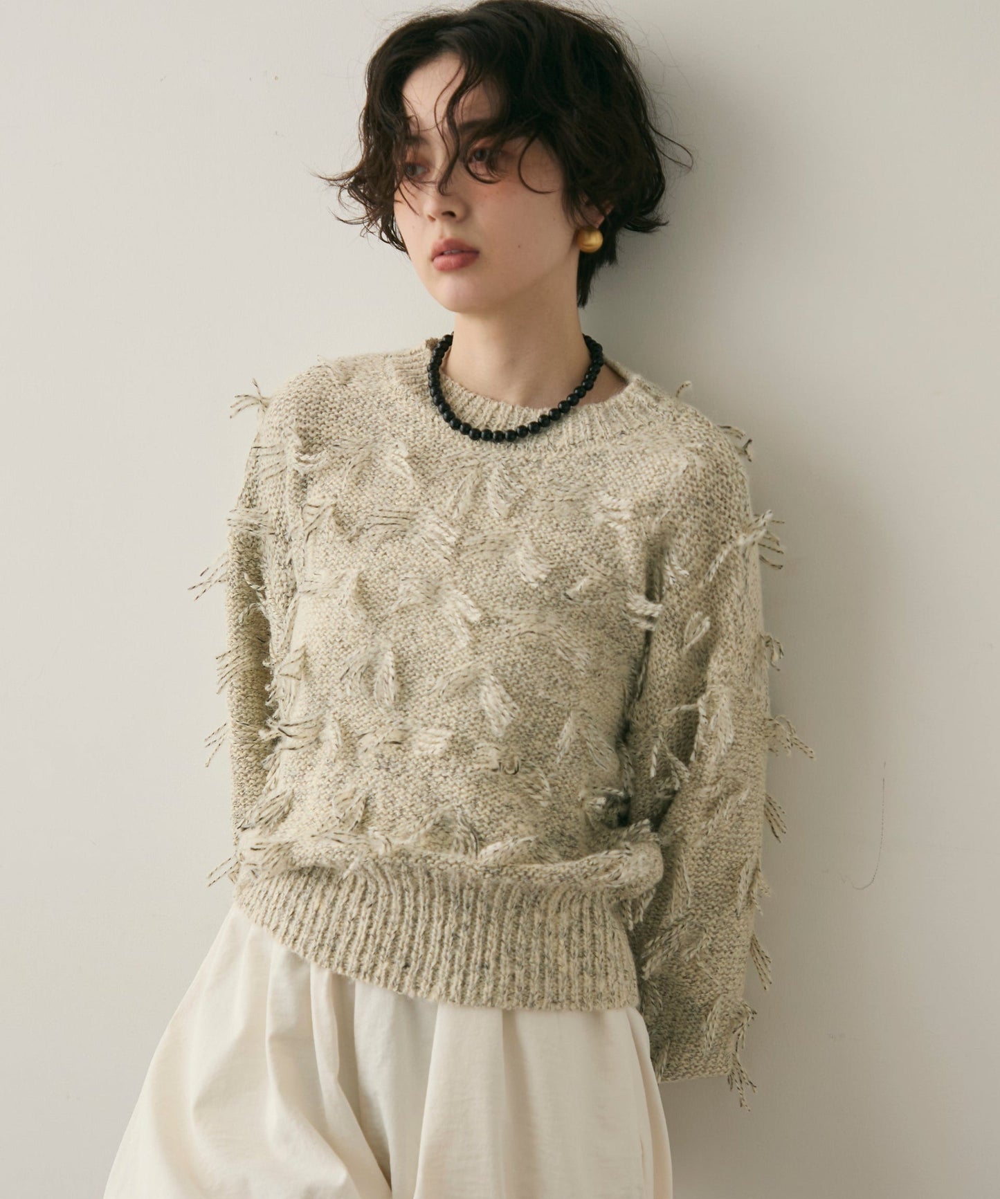ランダムフリンジパフスリーブプルオーバー