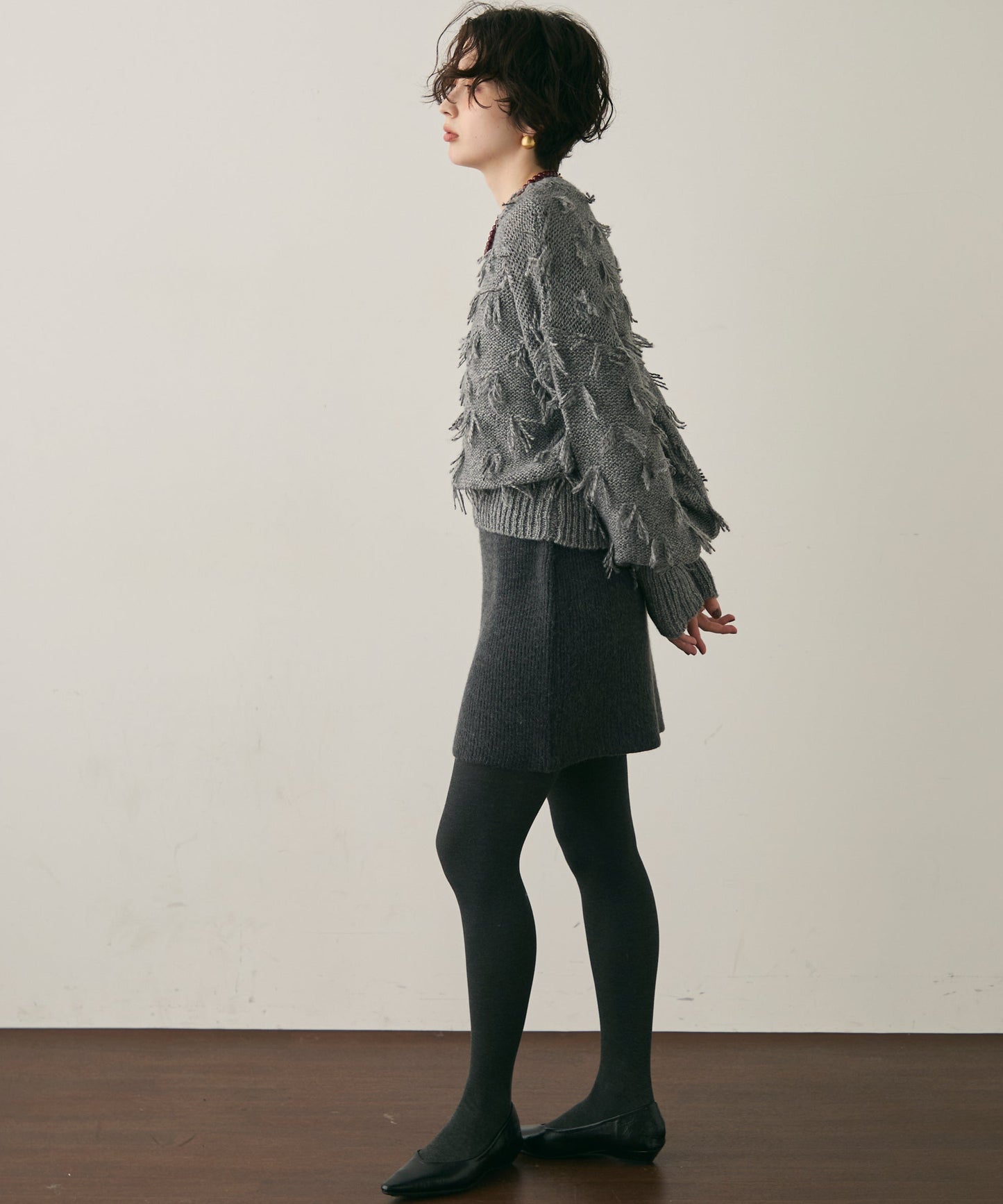 ランダムフリンジパフスリーブプルオーバー