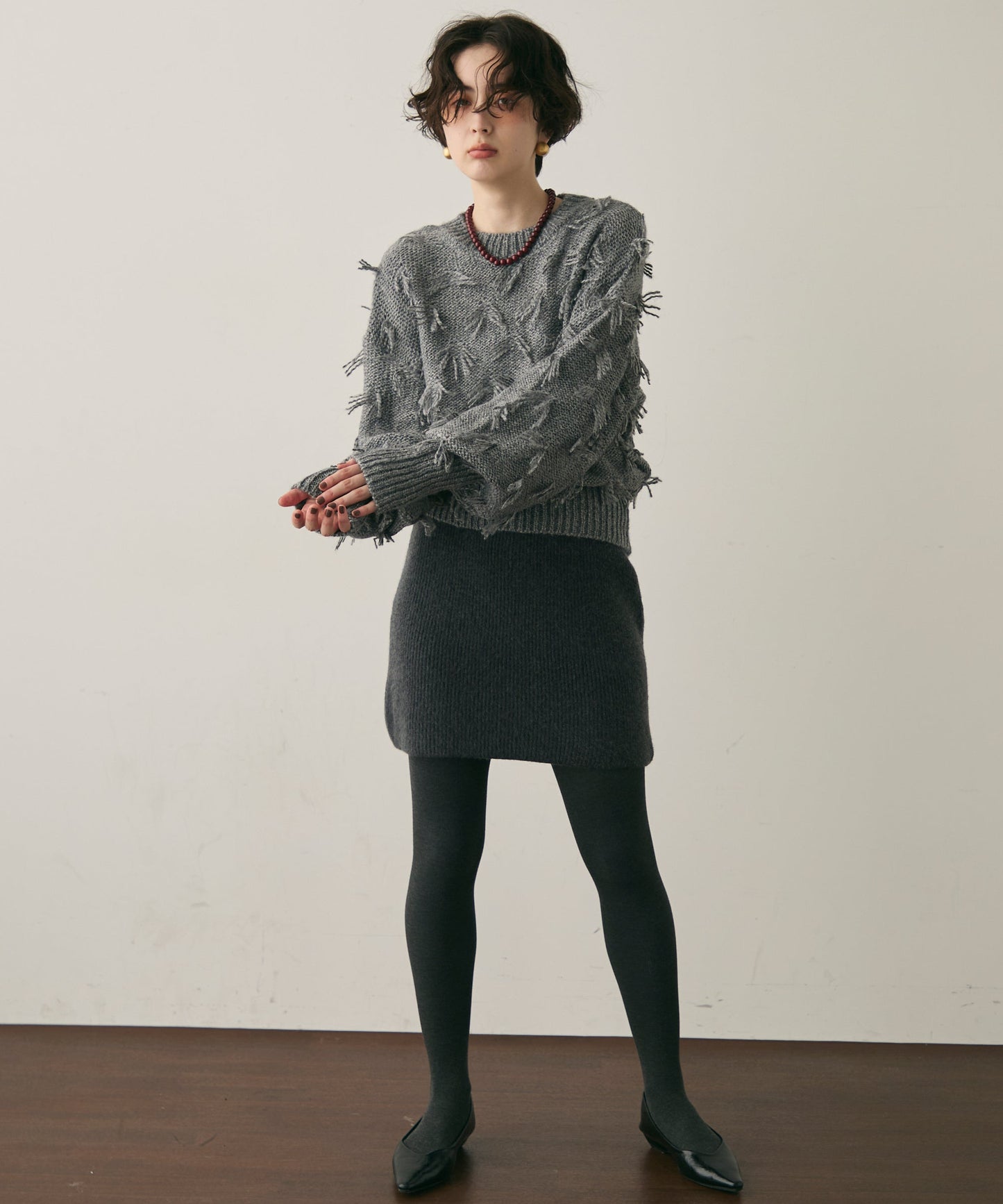 ランダムフリンジパフスリーブプルオーバー