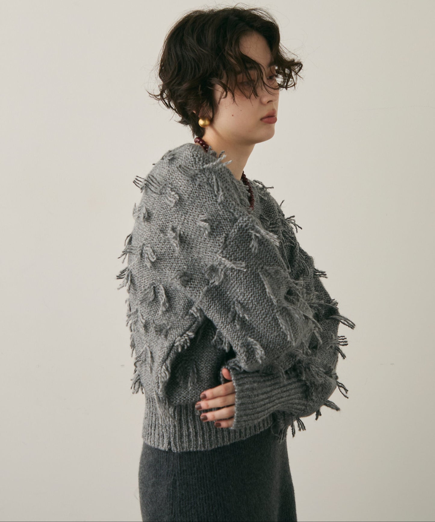 ランダムフリンジパフスリーブプルオーバー