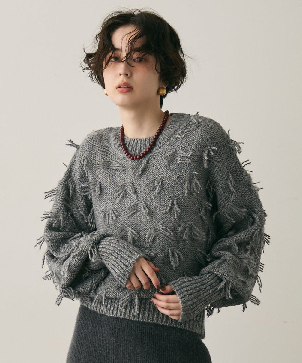 ランダムフリンジパフスリーブプルオーバー