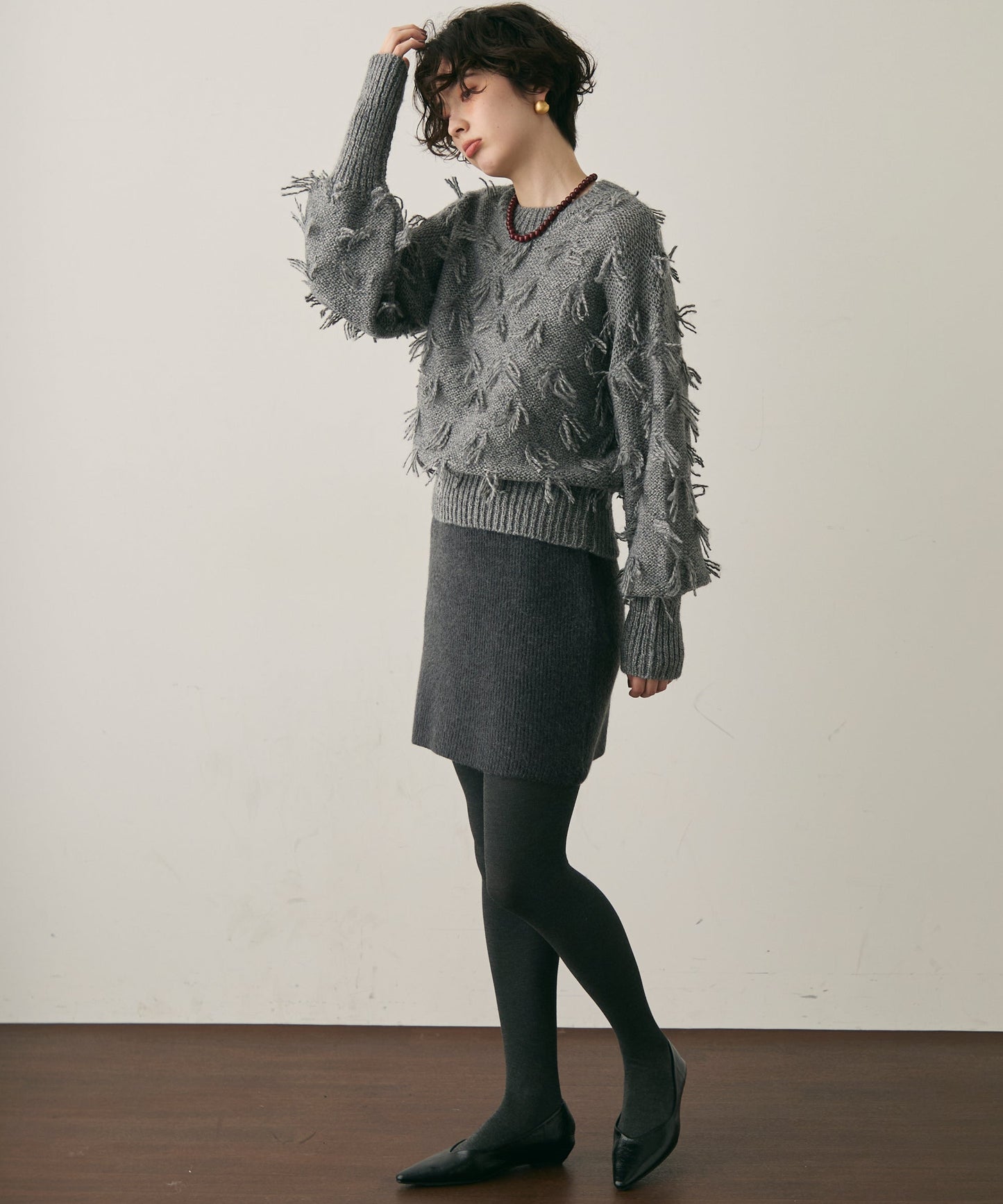 ランダムフリンジパフスリーブプルオーバー