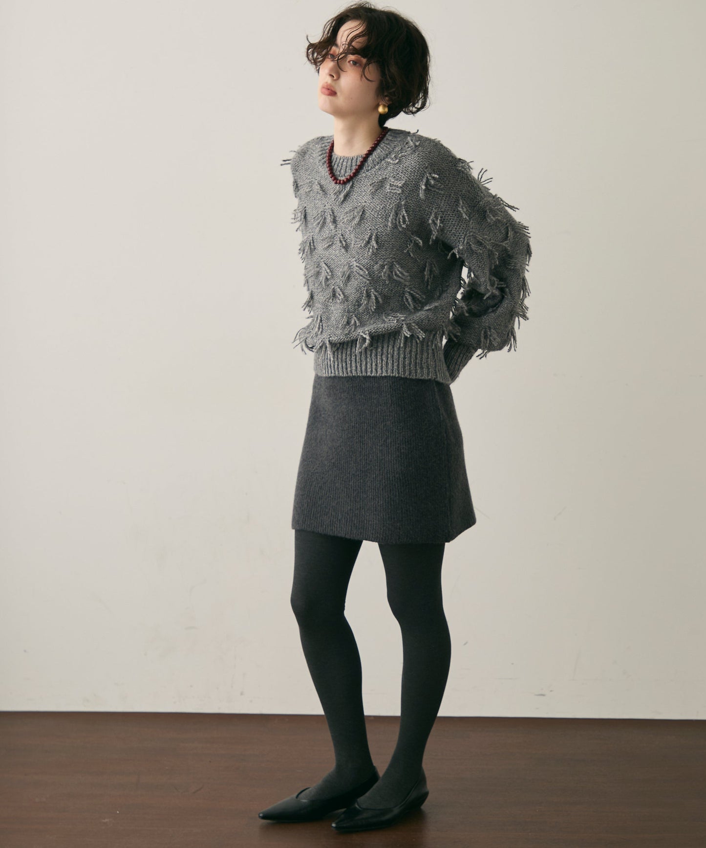 ランダムフリンジパフスリーブプルオーバー