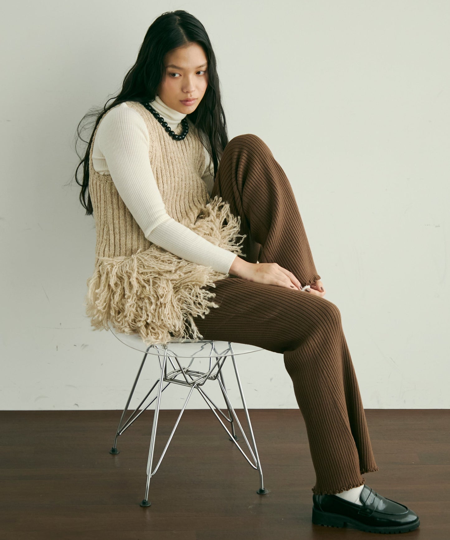 ループ編み編地切り替えチュニック