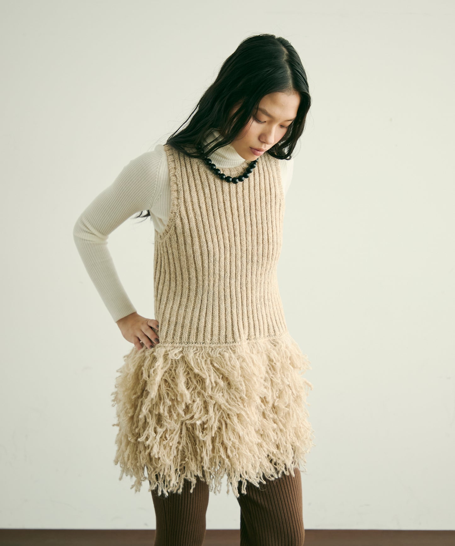 ループ編み編地切り替えチュニック