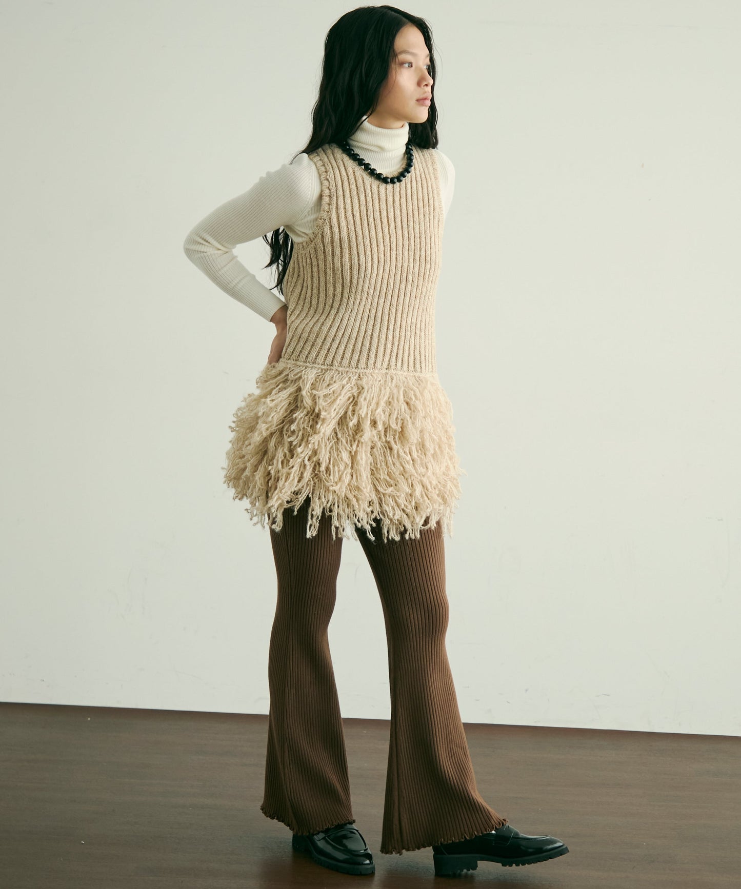 ループ編み編地切り替えチュニック