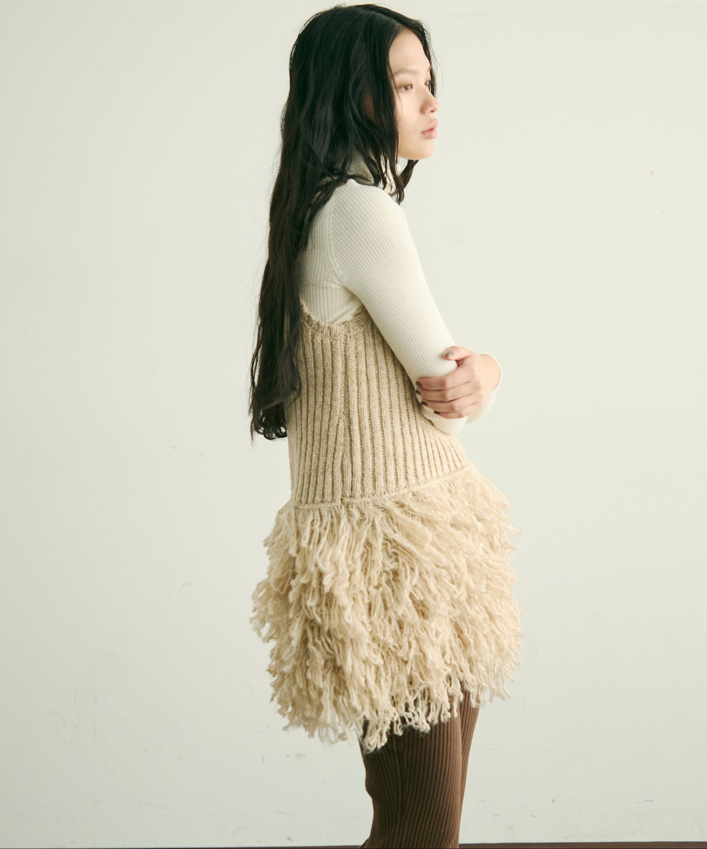 ループ編み編地切り替えチュニック