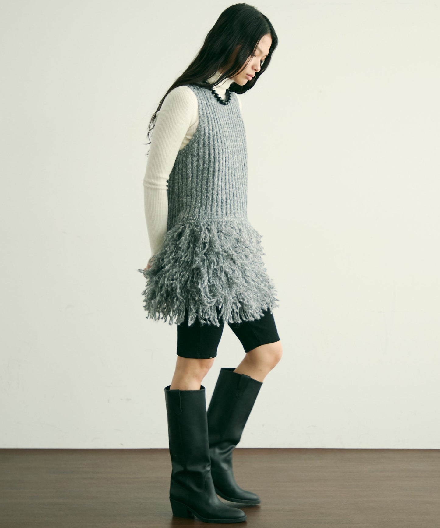 ループ編み編地切り替えチュニック