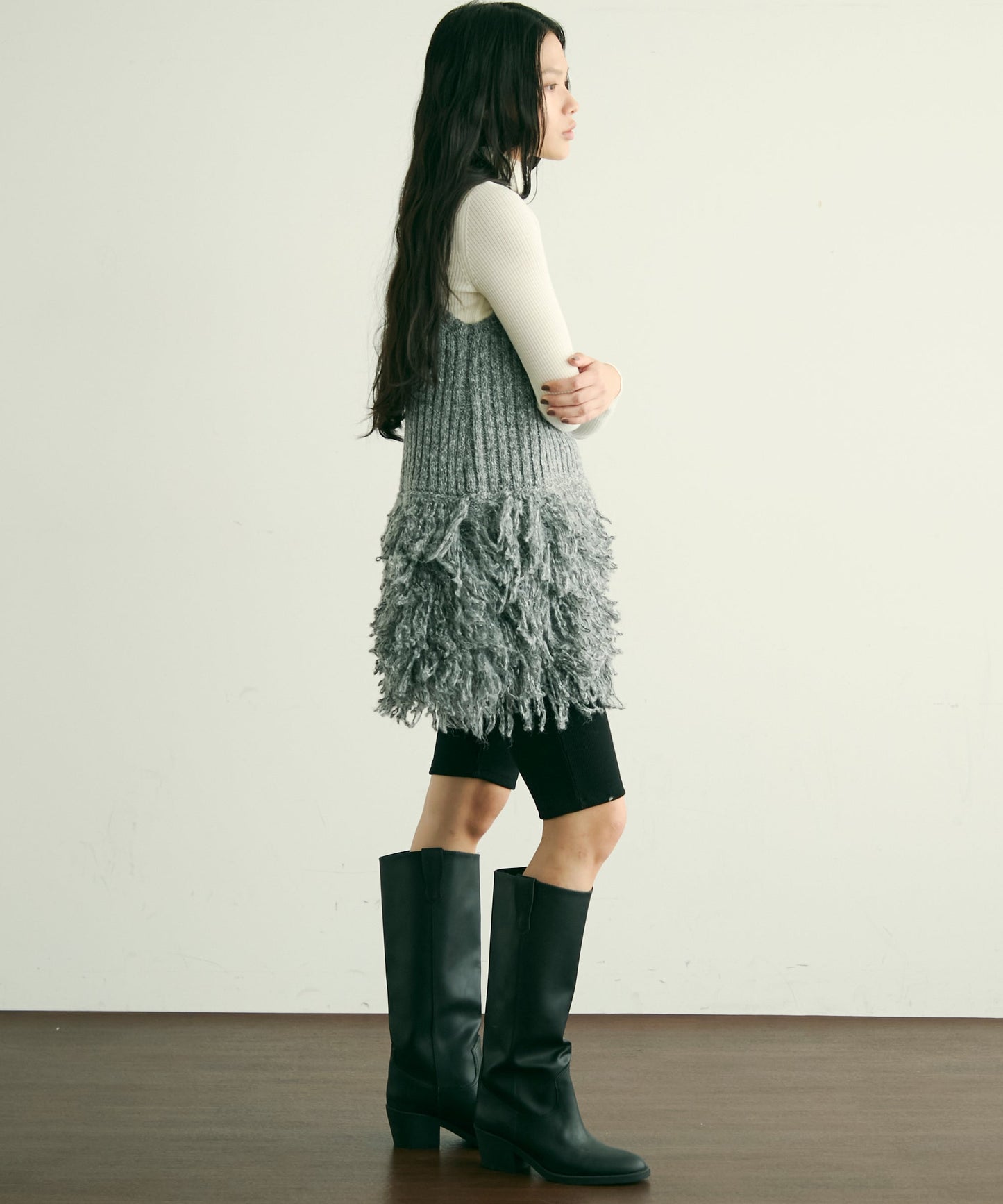 ループ編み編地切り替えチュニック