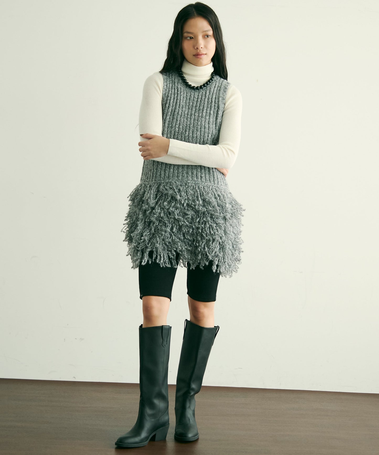 ループ編み編地切り替えチュニック