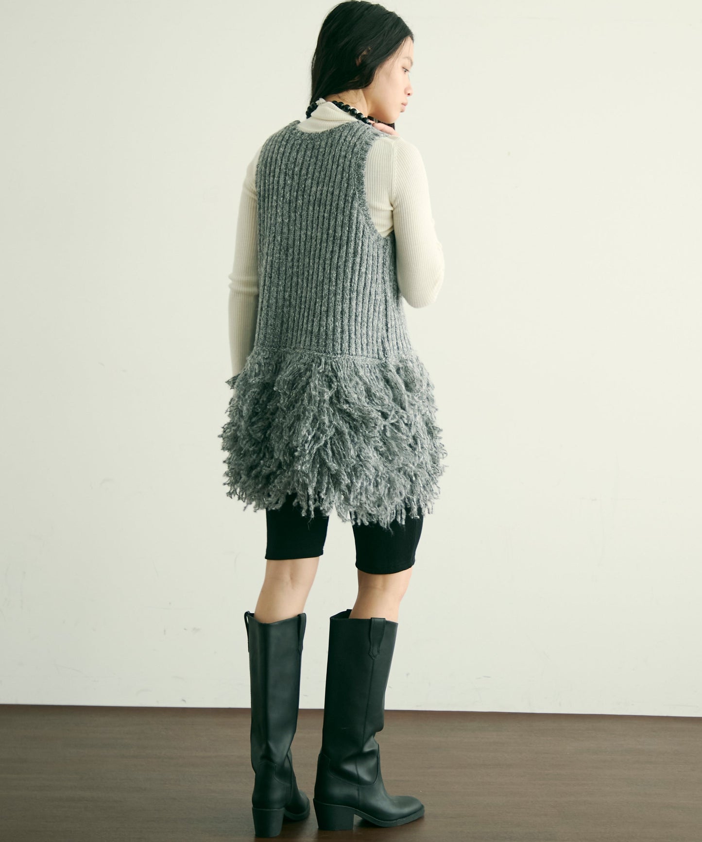 ループ編み編地切り替えチュニック