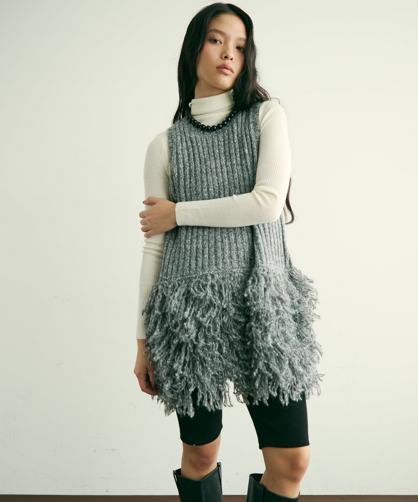 ループ編み編地切り替えチュニック