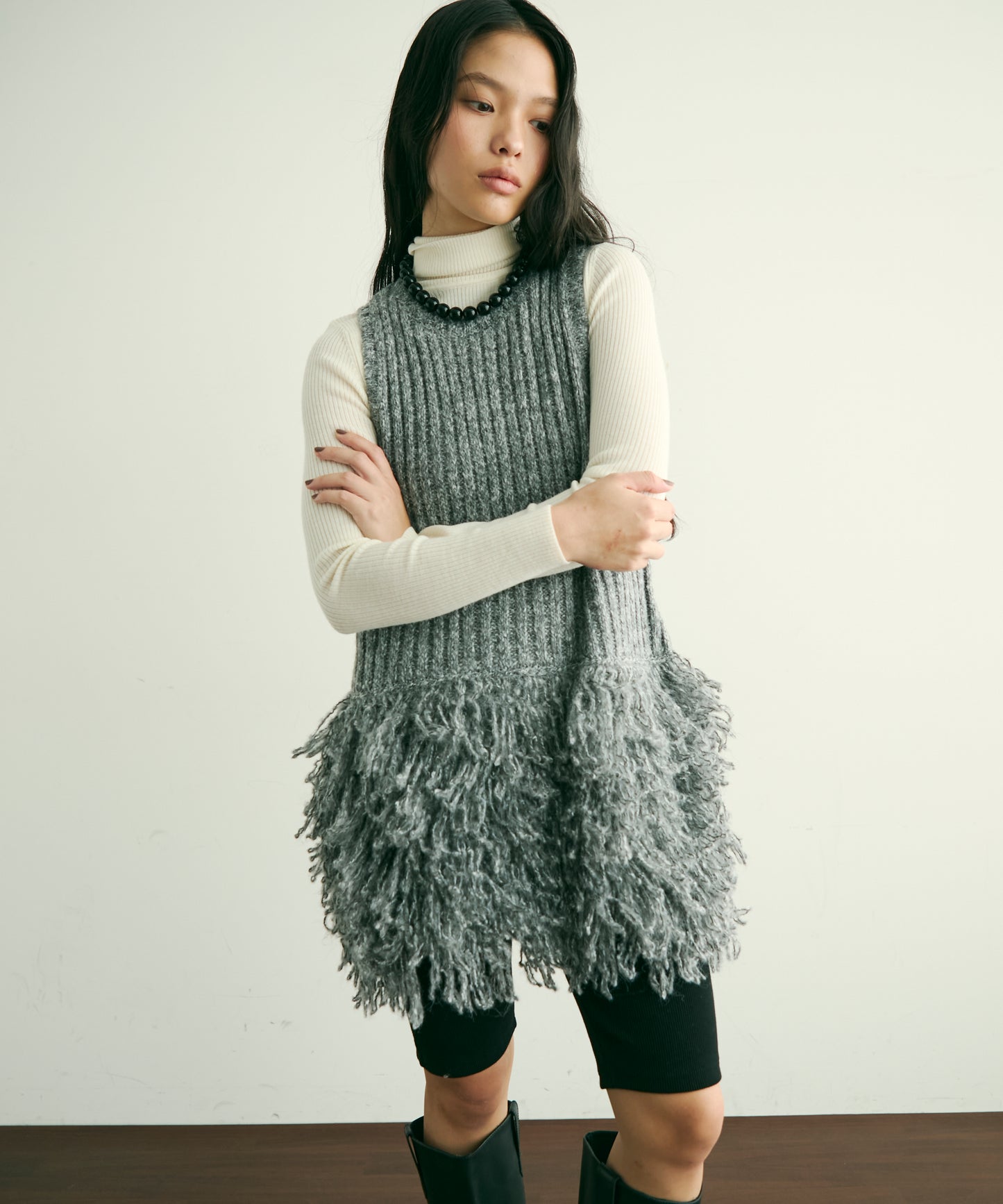 ループ編み編地切り替えチュニック