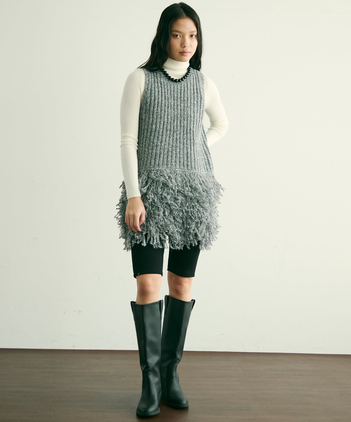 ループ編み編地切り替えチュニック