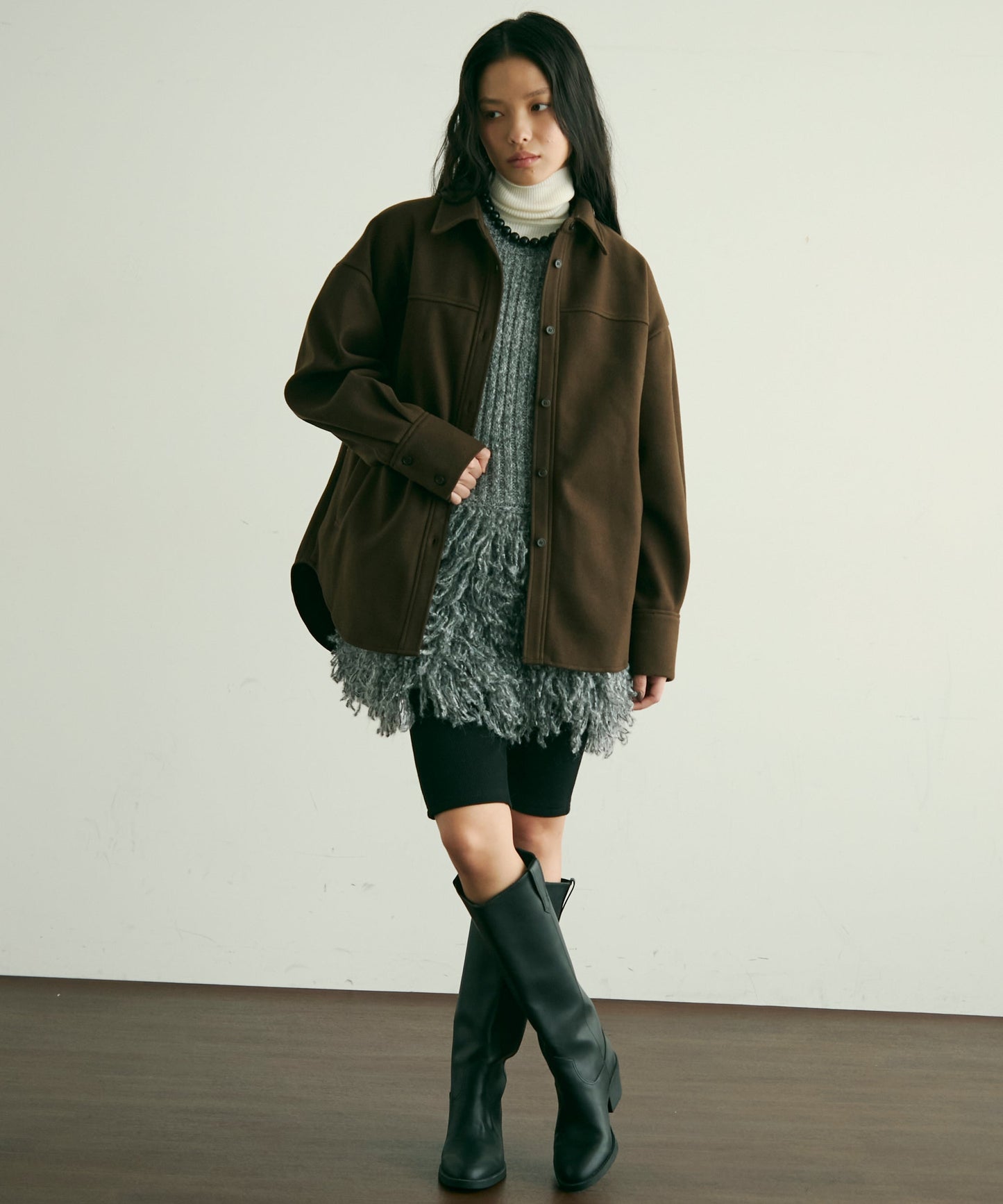 ループ編み編地切り替えチュニック