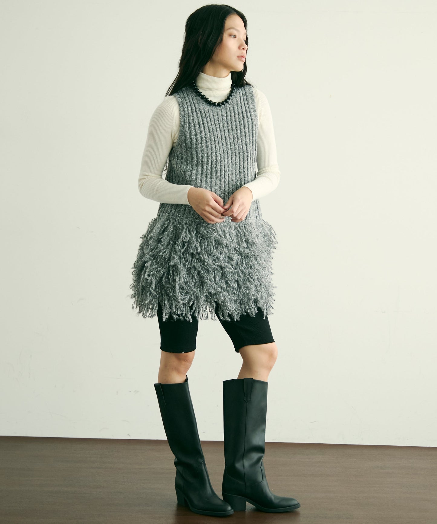 ループ編み編地切り替えチュニック