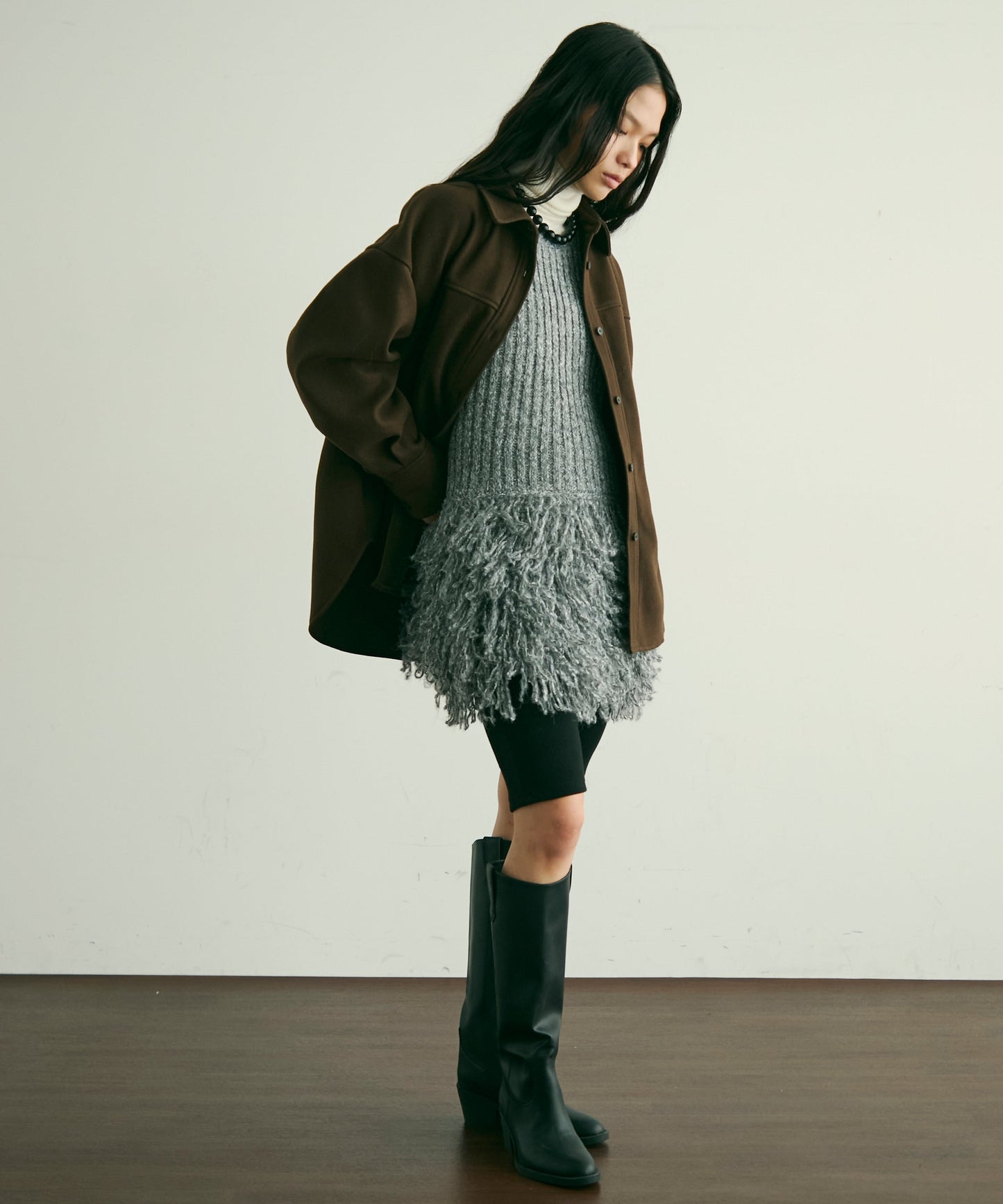 ループ編み編地切り替えチュニック