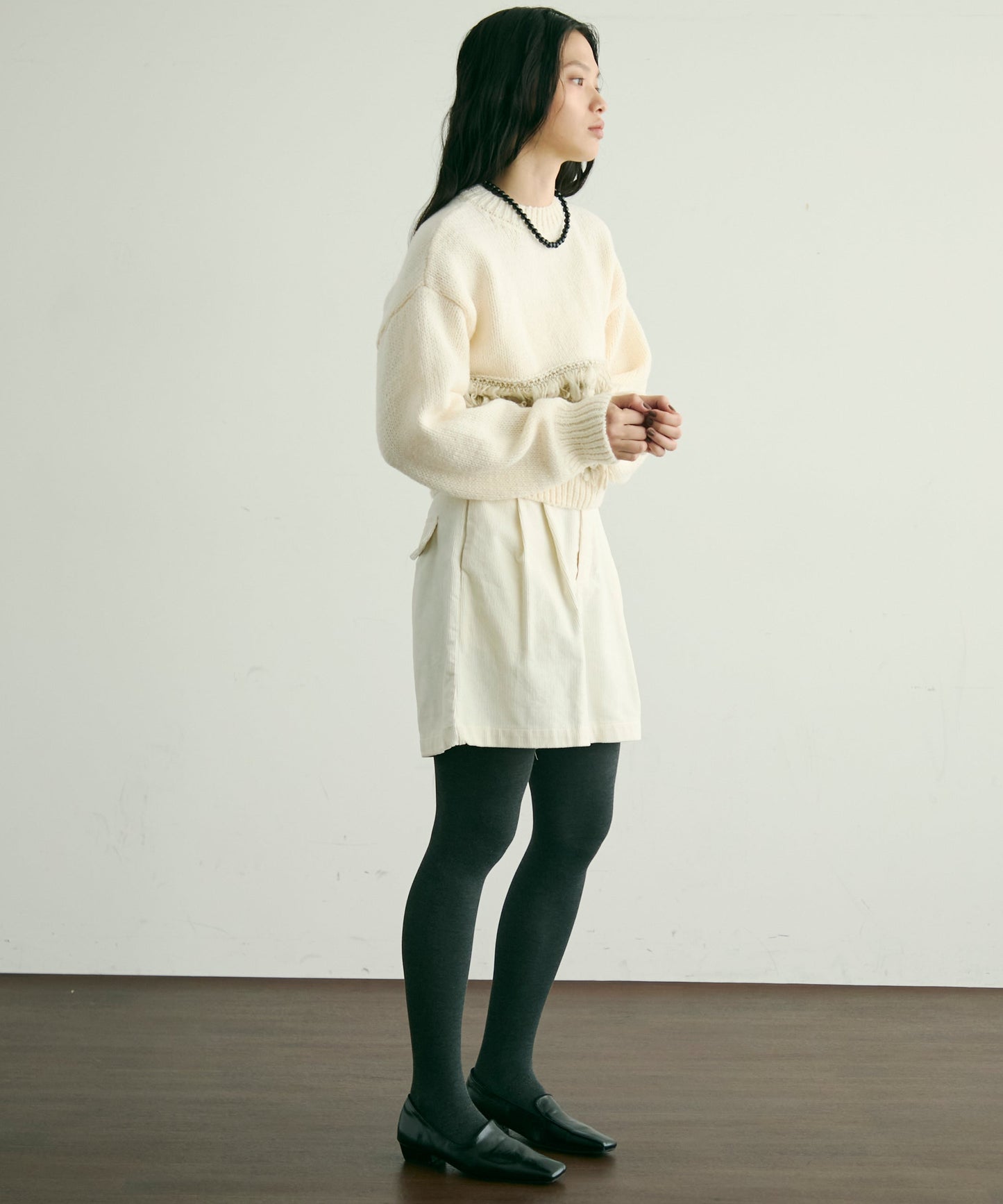 ループ編み編地切り替えプルオーバー