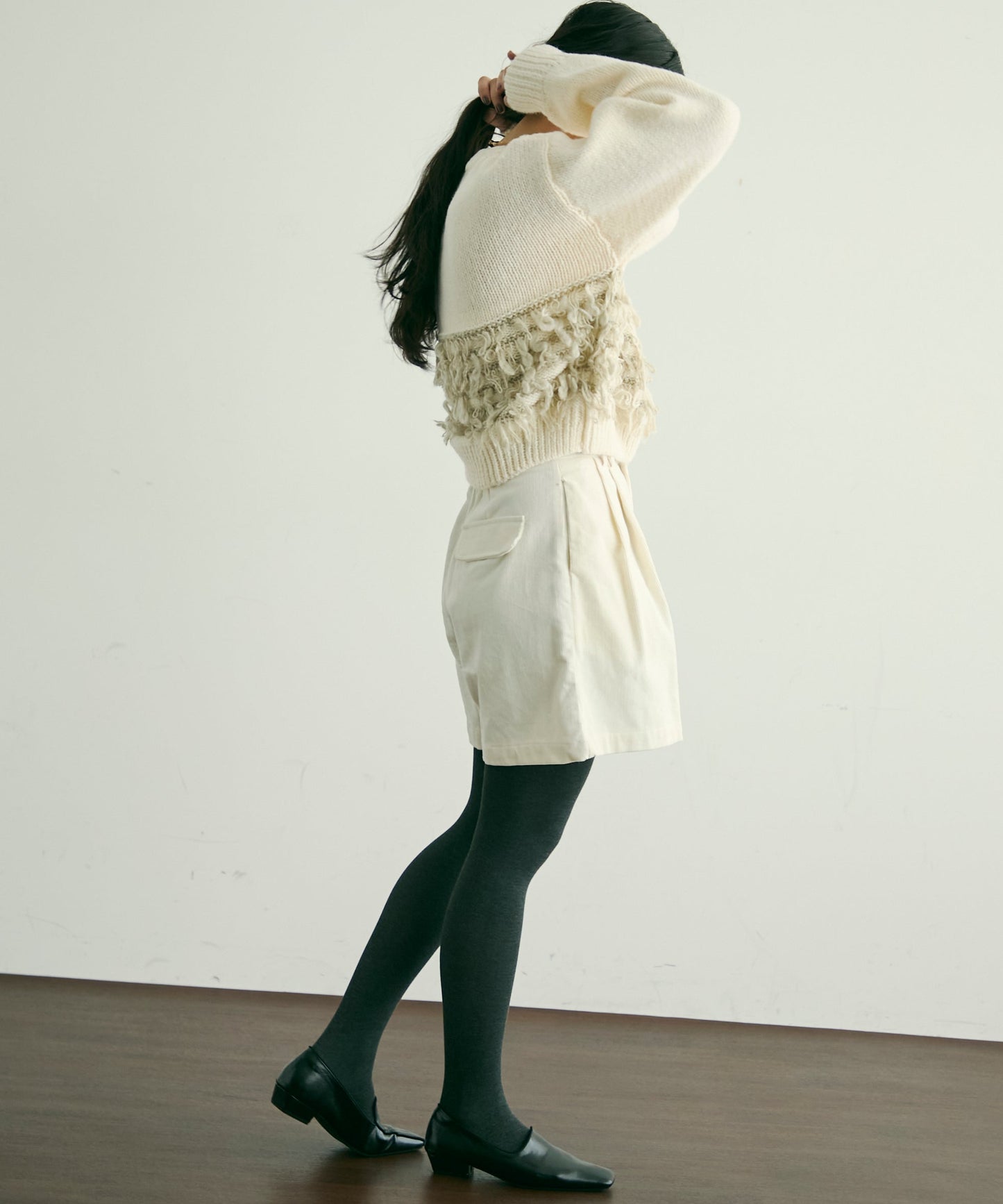 ループ編み編地切り替えプルオーバー