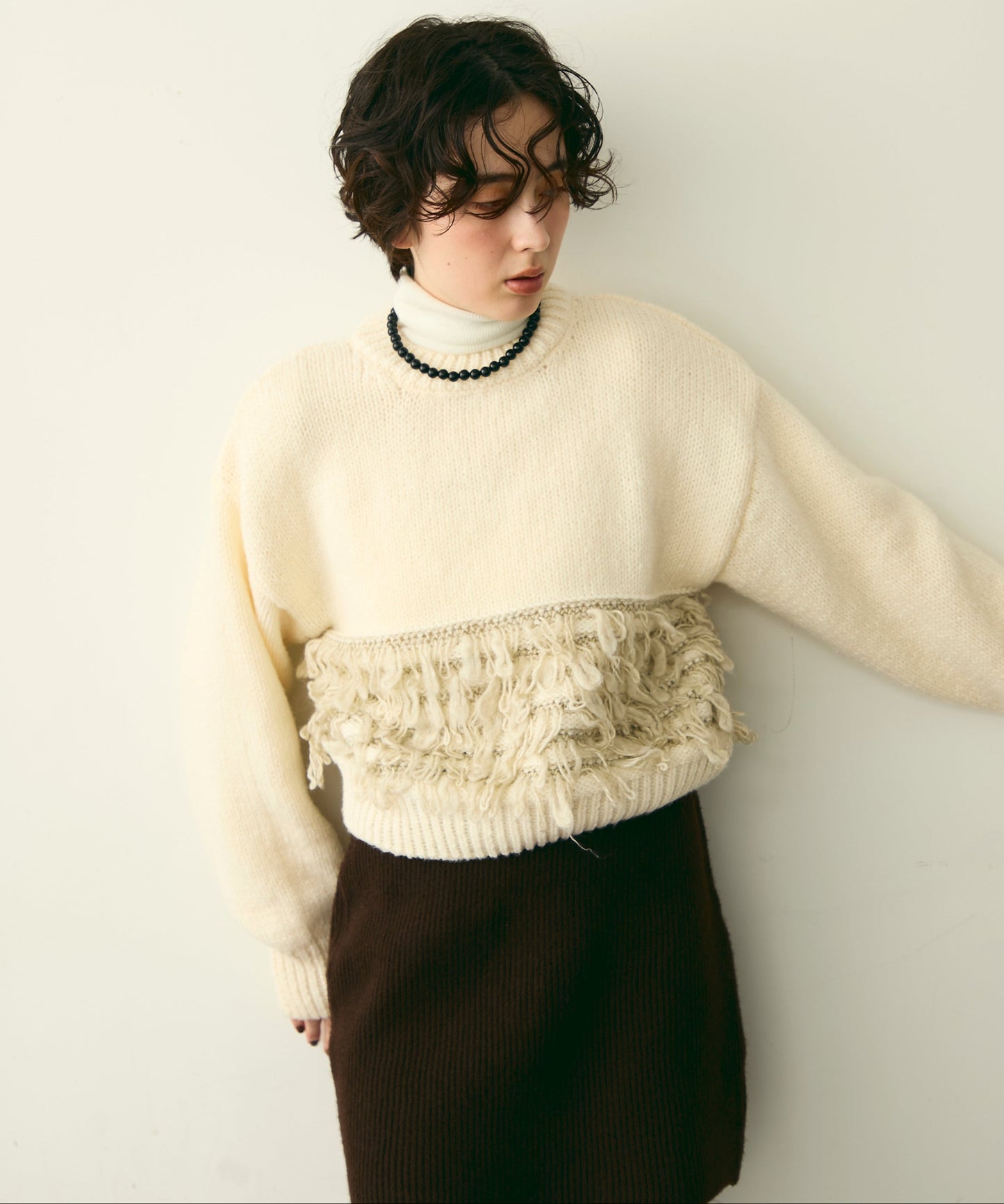 ループ編み編地切り替えプルオーバー