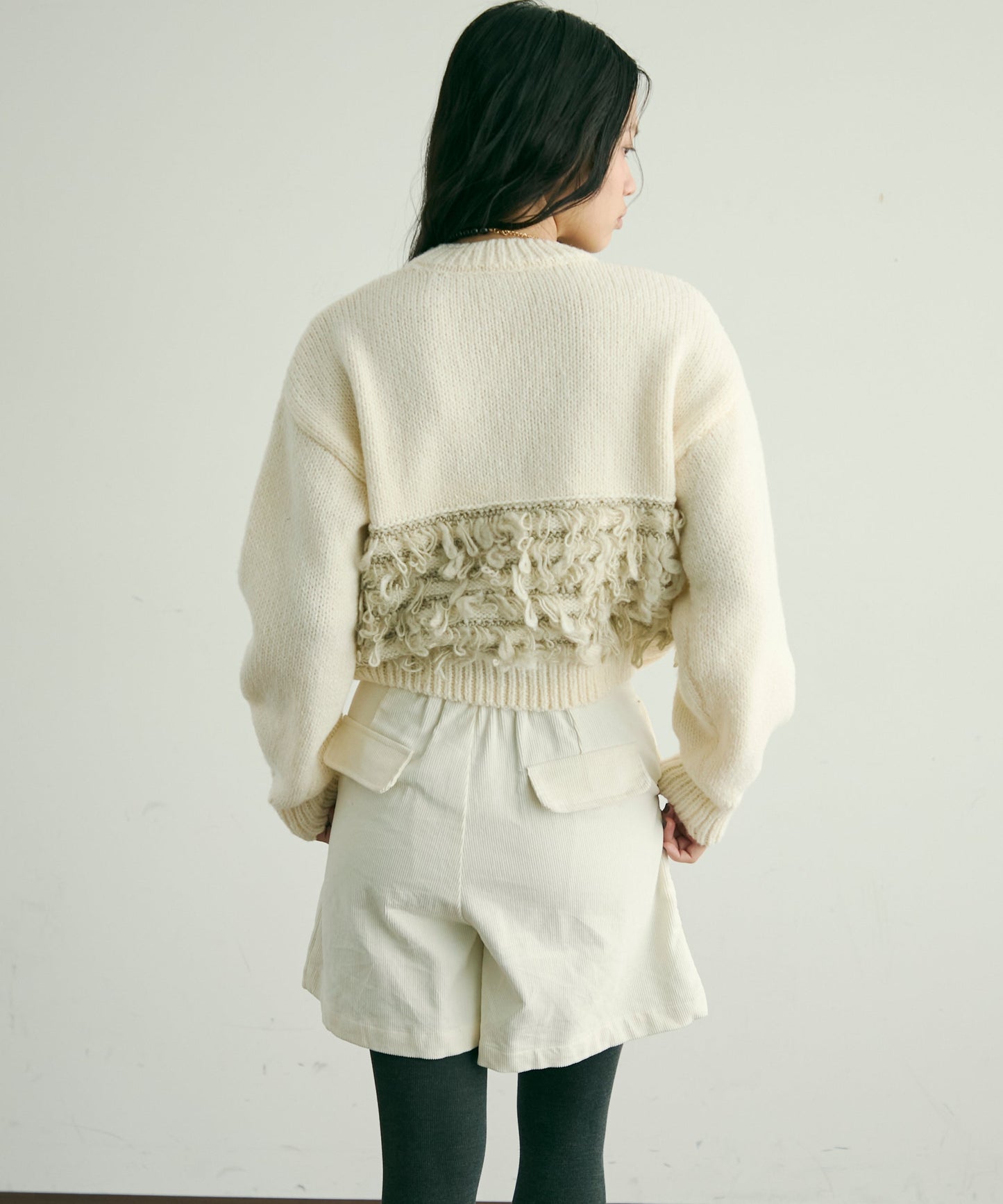 ループ編み編地切り替えプルオーバー