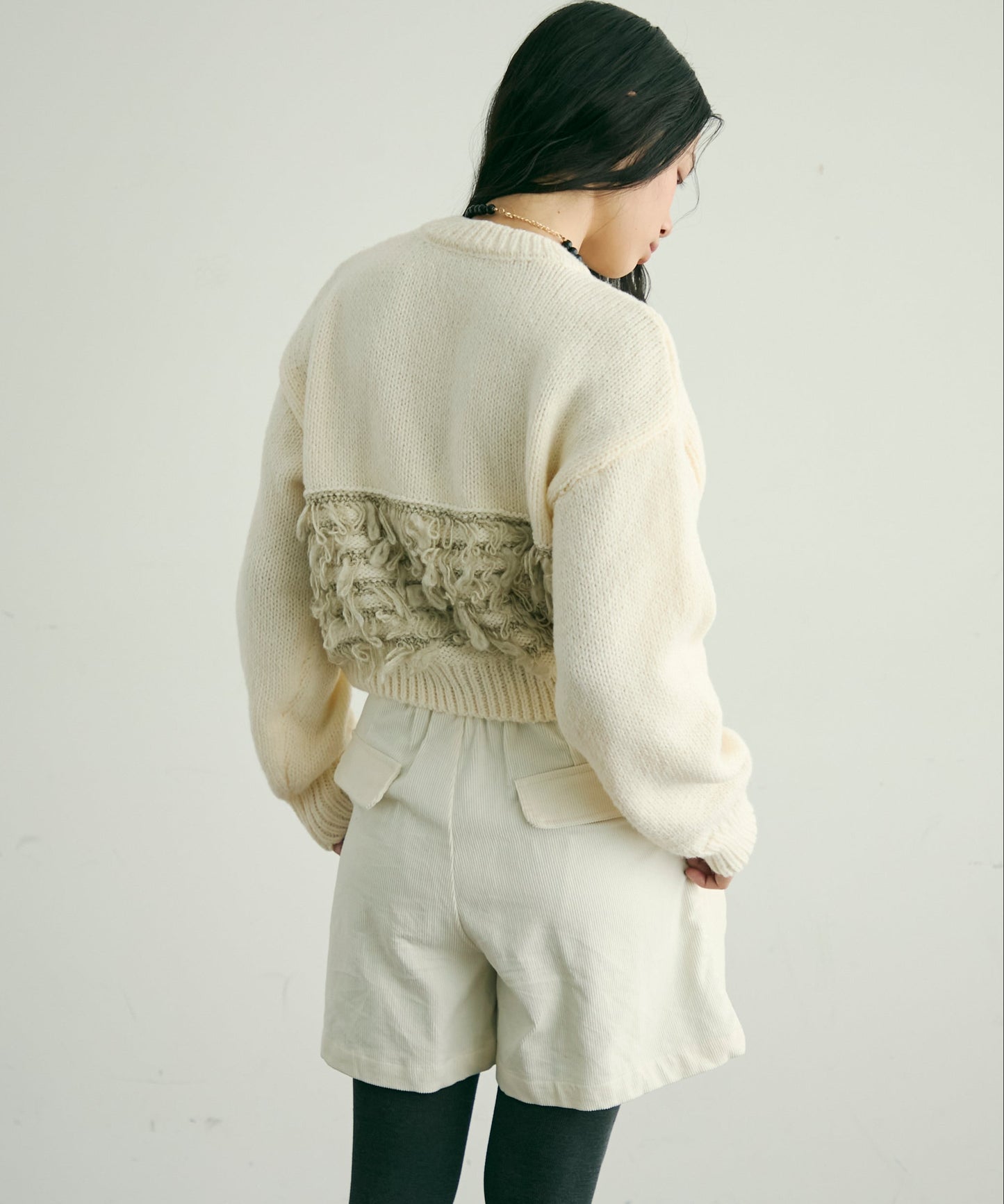 ループ編み編地切り替えプルオーバー