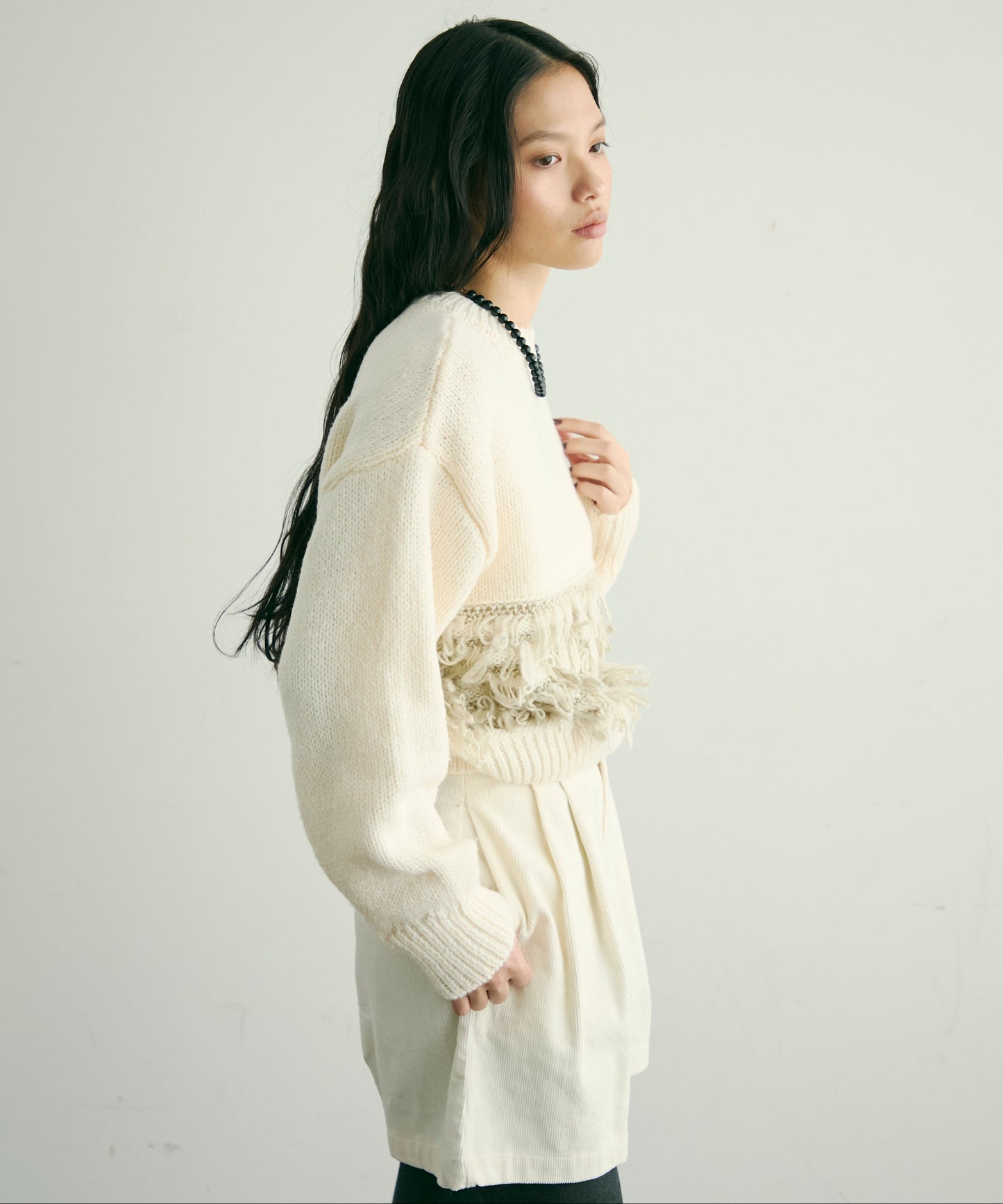 ループ編み編地切り替えプルオーバー