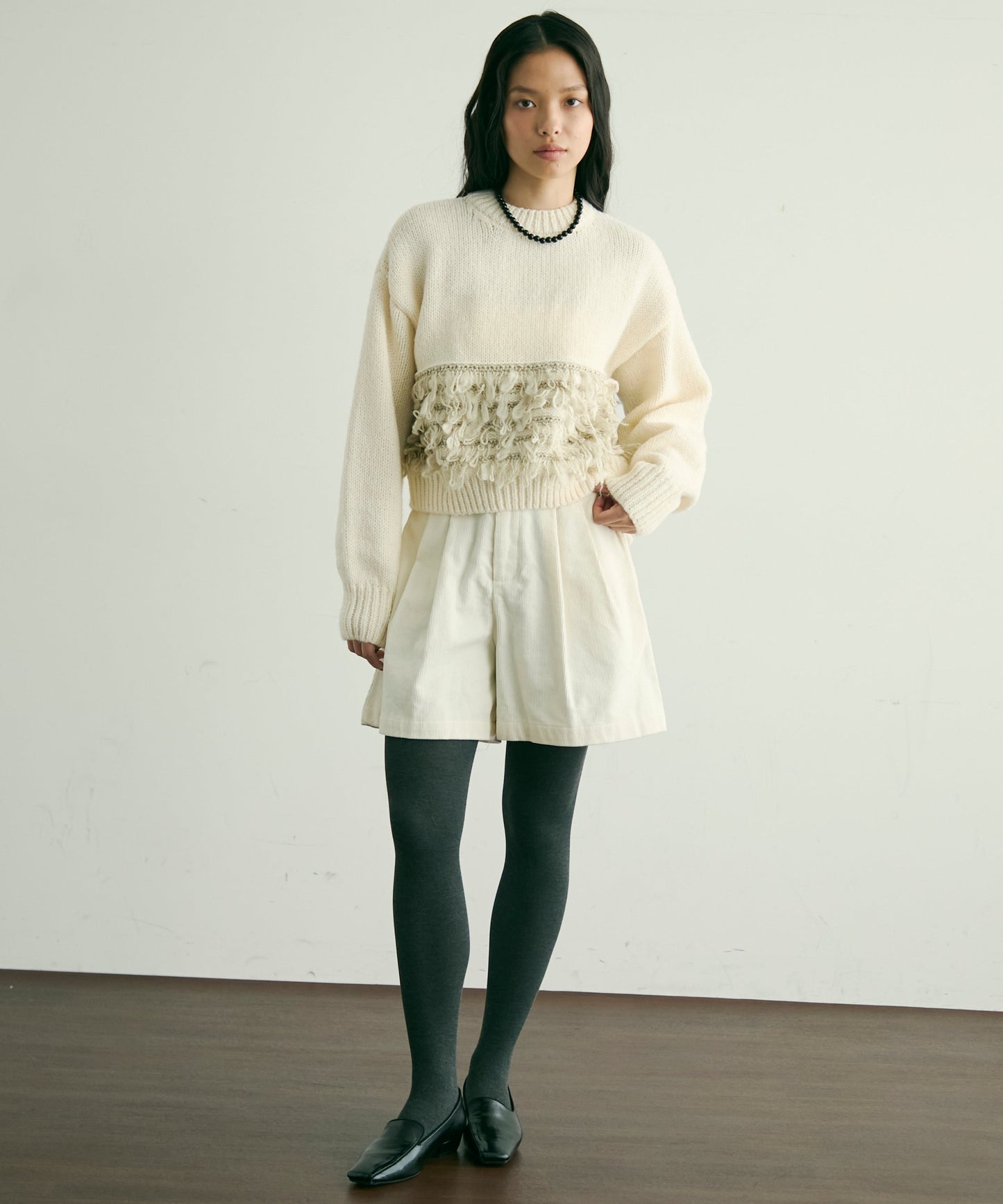 ループ編み編地切り替えプルオーバー