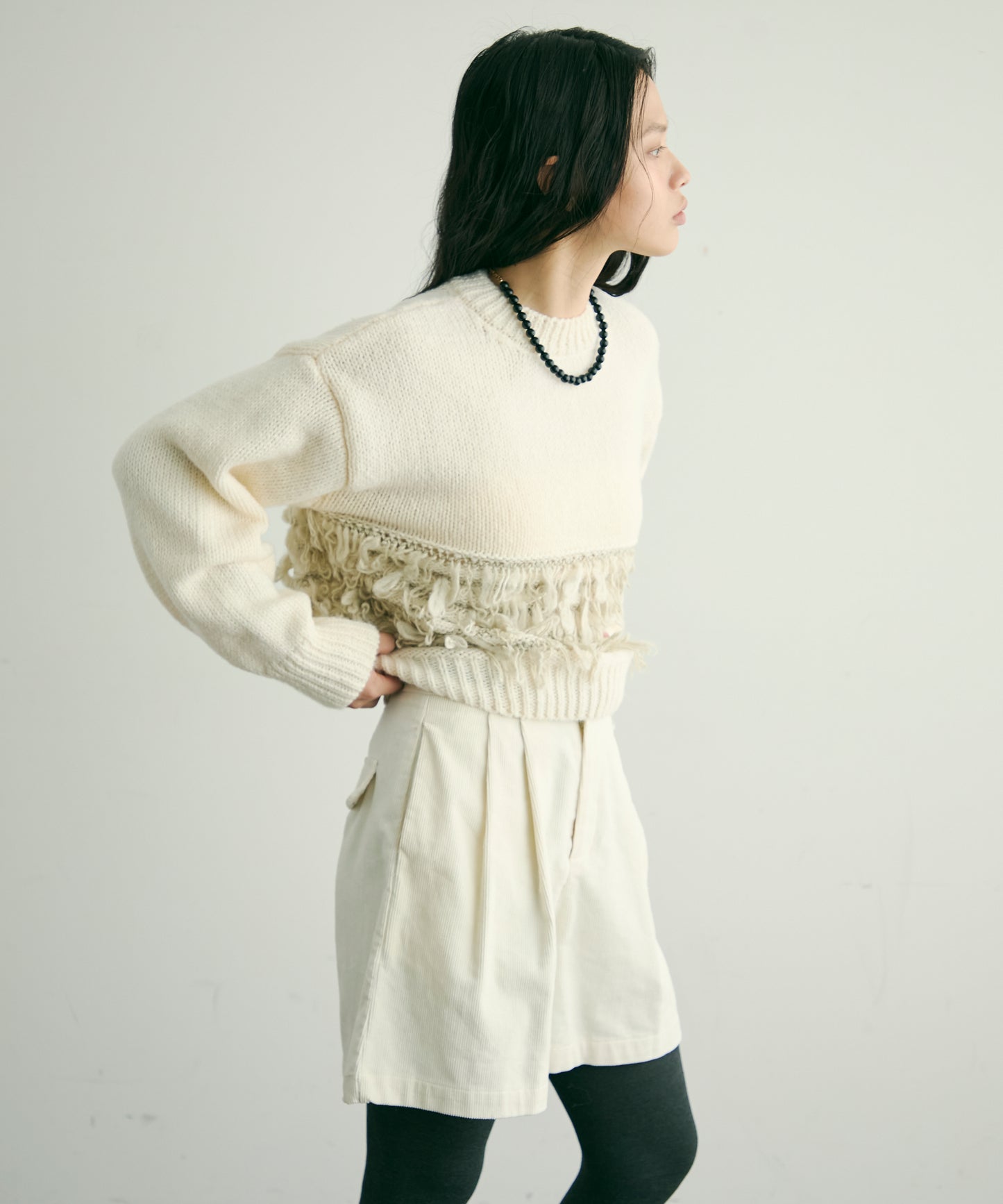 ループ編み編地切り替えプルオーバー