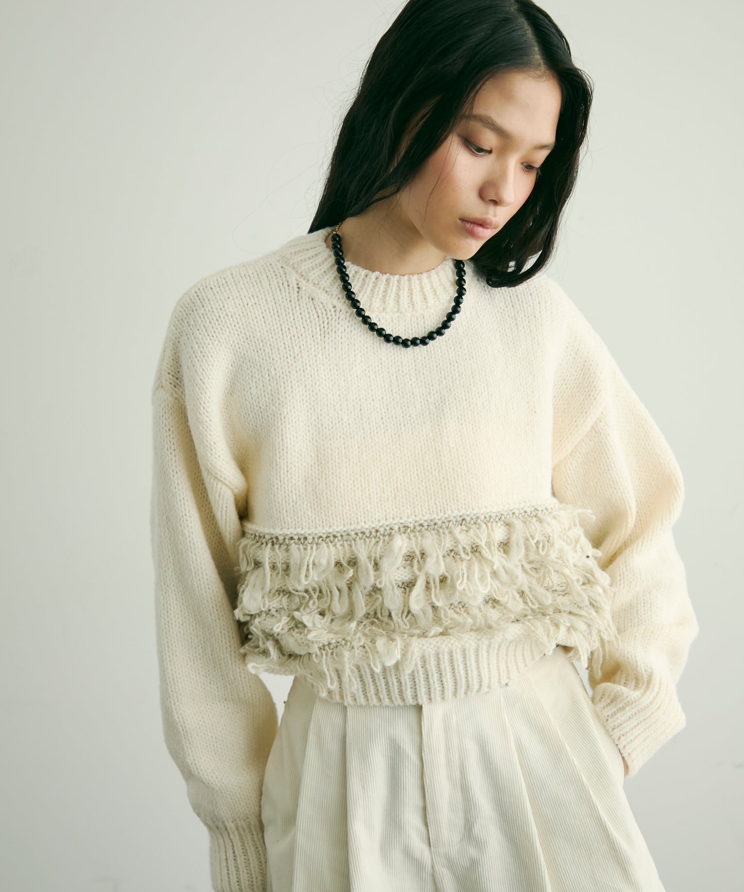 ループ編み編地切り替えプルオーバー